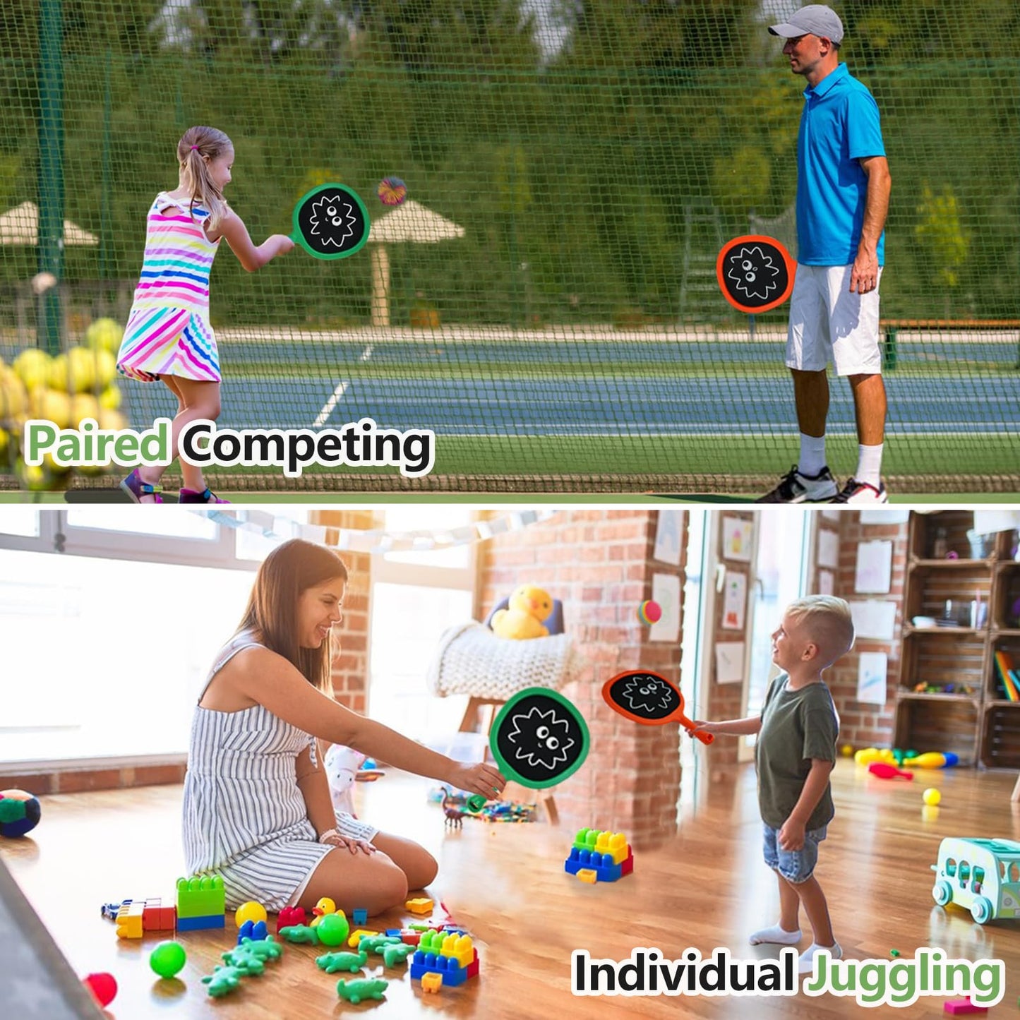 Smartwo Portable Paddles & Bouncy Balls Set – Indoor Outdoor Family Fun, Beginner Friendly