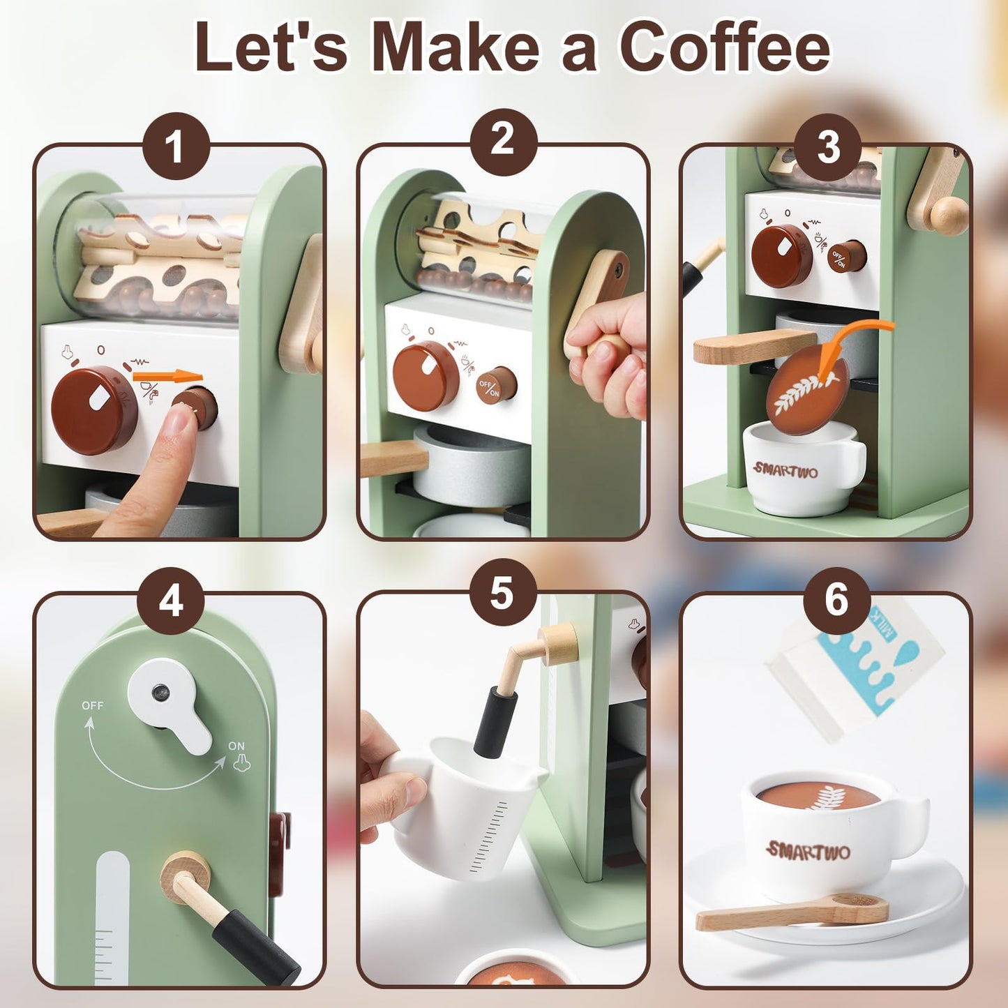Smartwo Kids Wooden Coffee Maker Toy – 17-Piece Playset for Imaginative Pretend Coffee