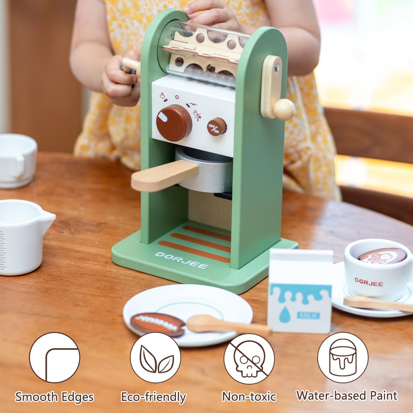 Smartwo Kids Wooden Coffee Maker Toy – 17-Piece Playset for Imaginative Pretend Coffee
