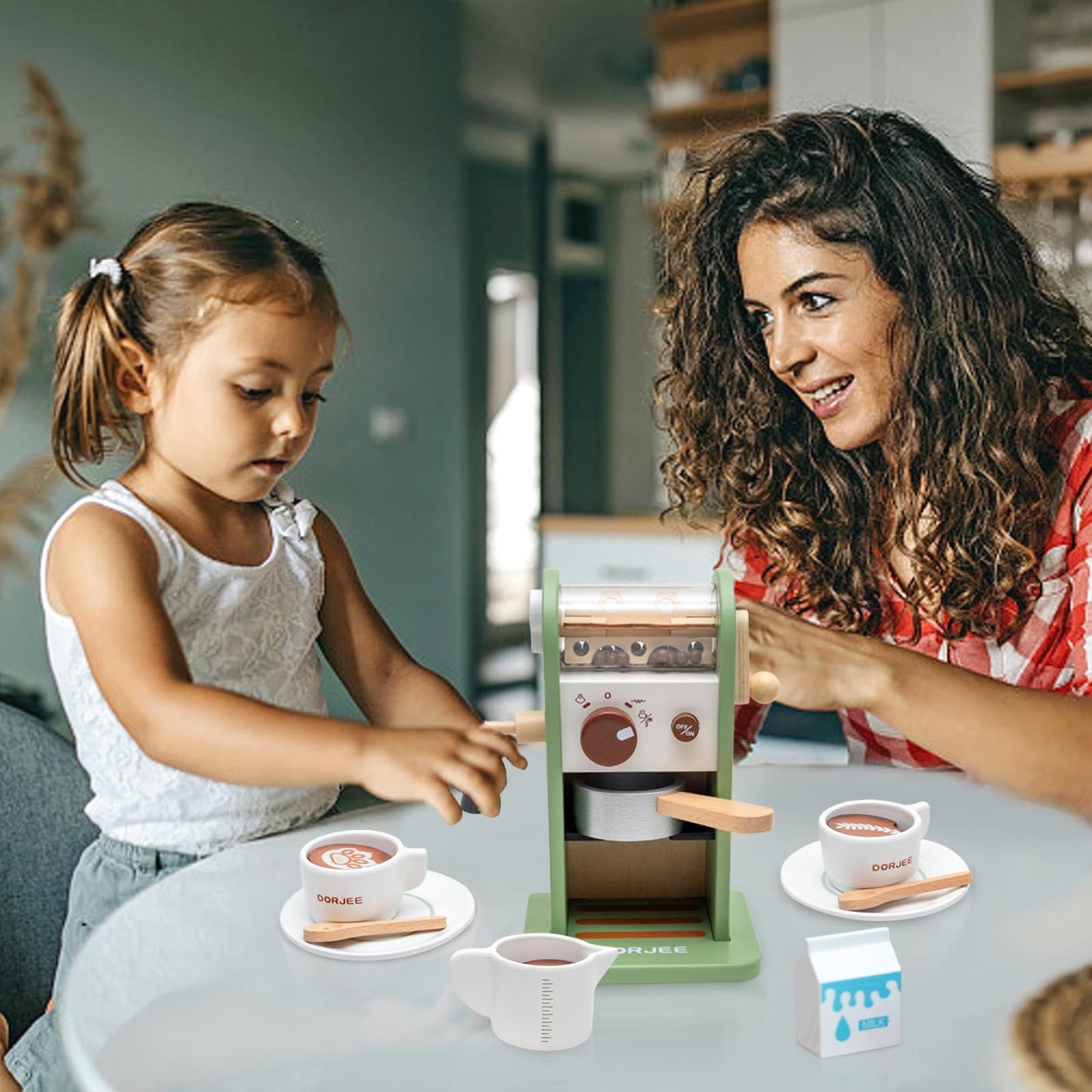 Smartwo Kids Wooden Coffee Maker Toy – 17-Piece Playset for Imaginative Pretend Coffee