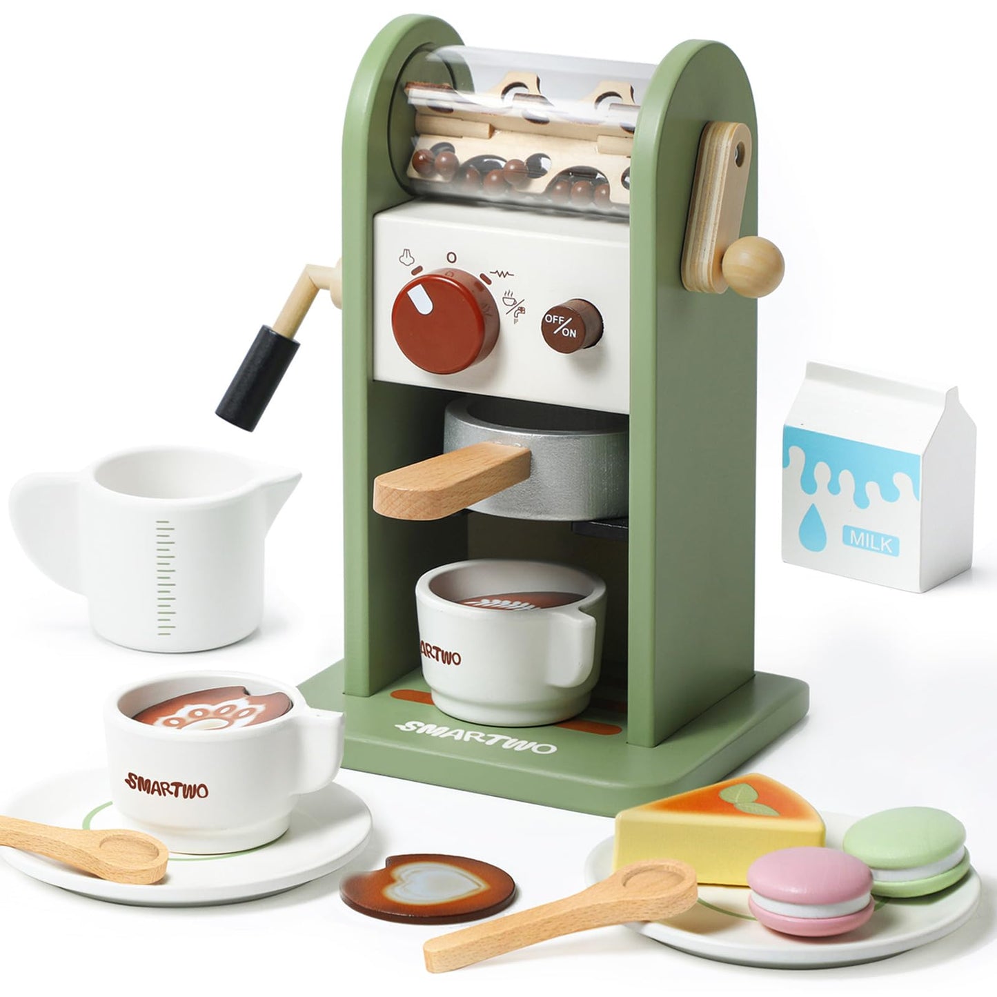 Smartwo Kids Wooden Coffee Maker Toy – 17-Piece Playset for Imaginative Pretend Coffee