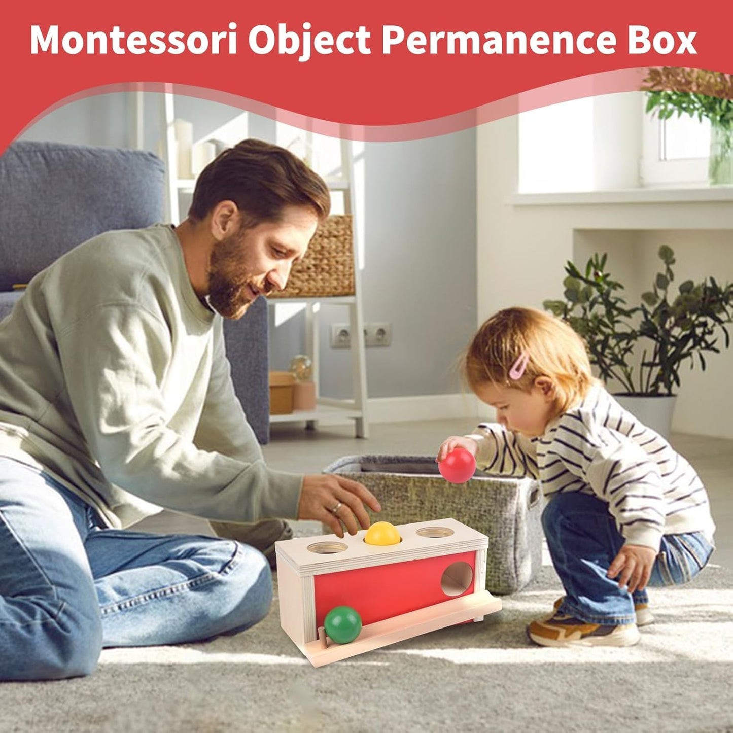 Smartwo Montessori Object Permanence Box – Wooden Ball Drop Toy