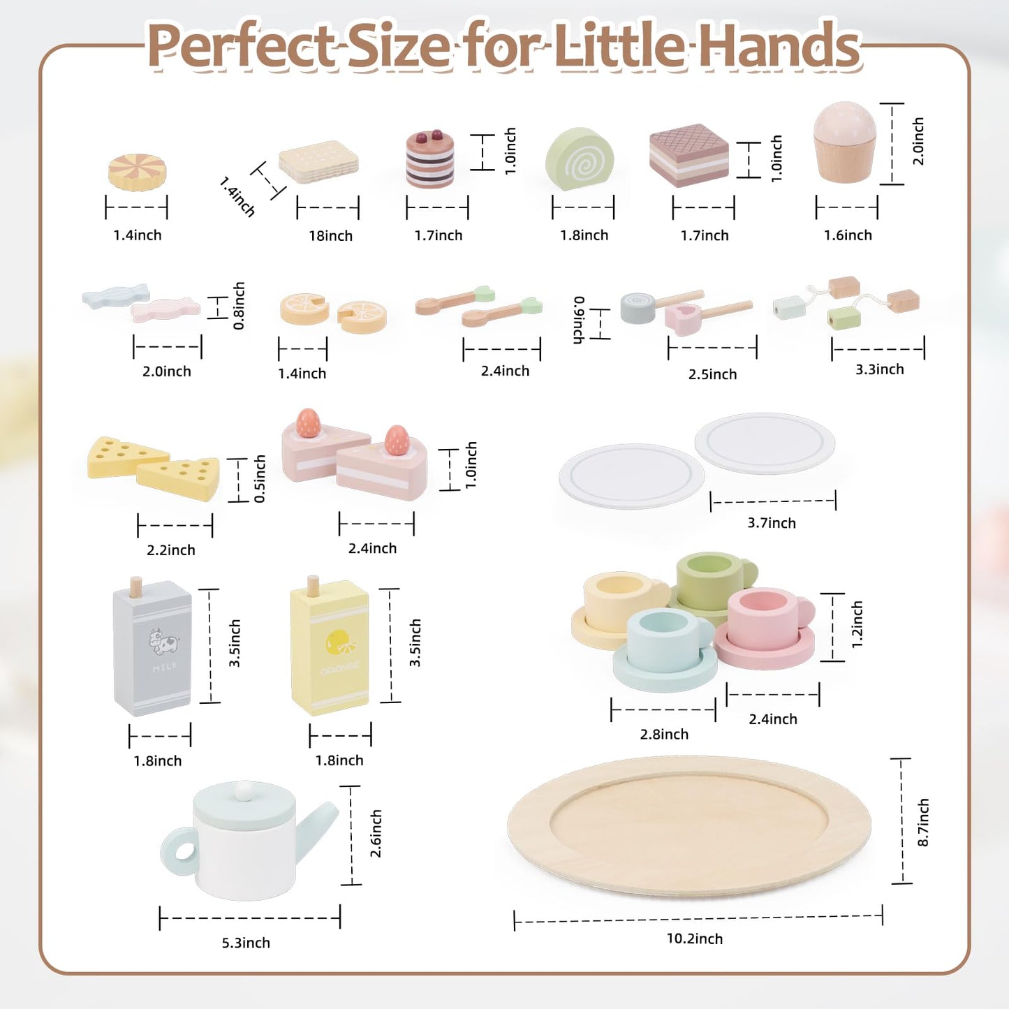 Smartwo Wooden Tea Party Set for Toddlers — 34-Piece Pretend Play Tea Set for Ages 3-5