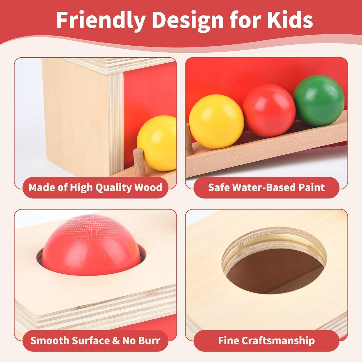 Smartwo Montessori Object Permanence Box – Wooden Ball Drop Toy