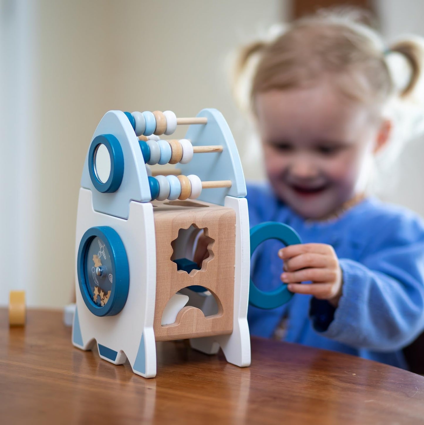 Smartwo Wooden Space Toy – Montessori 5-in-1 Rocket Activity Cube for Babies and Toddlers