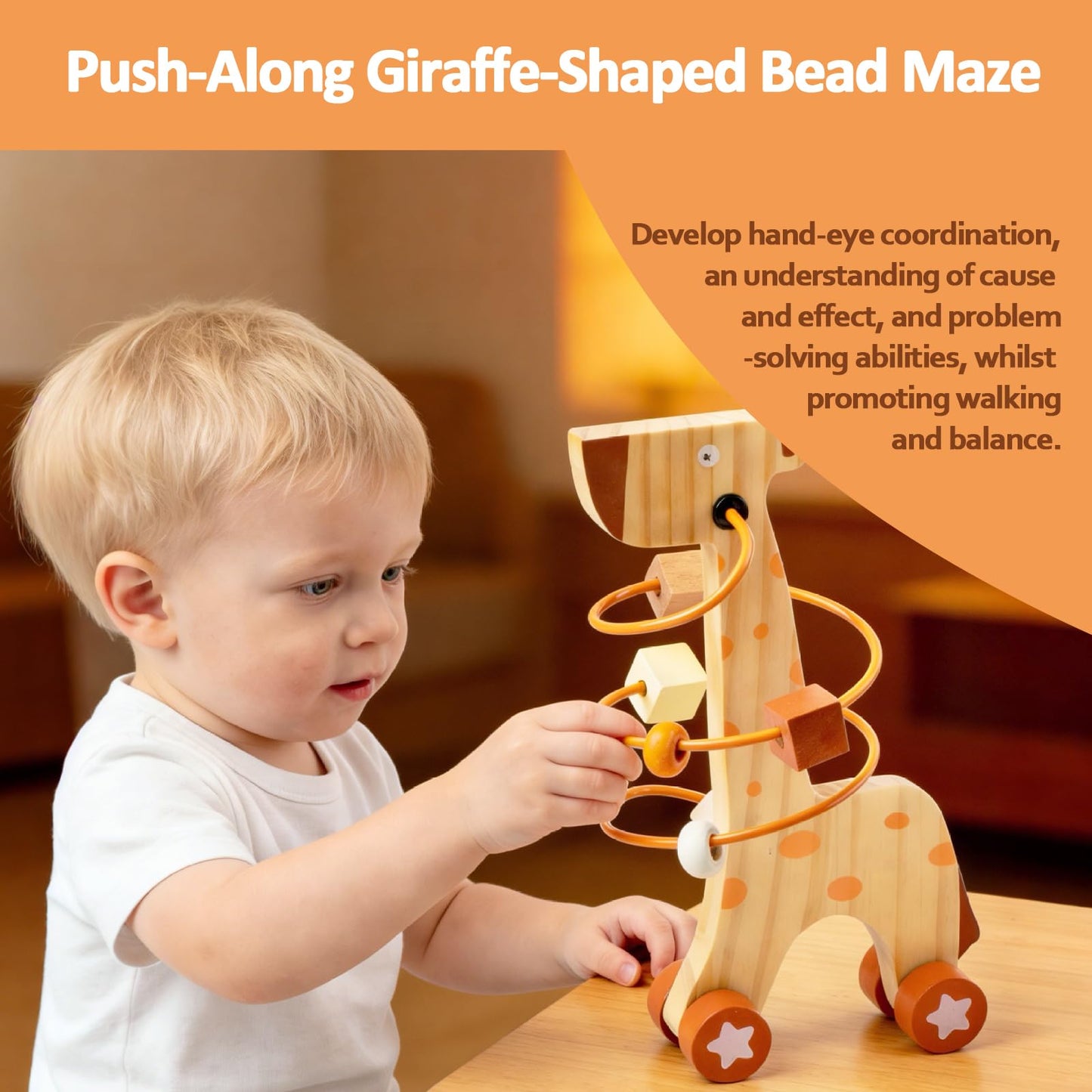 Smartwo Wooden Montessori Toys Set for Toddlers – Educational Bead Maze, Glockenspiel, Stacker & Rattle