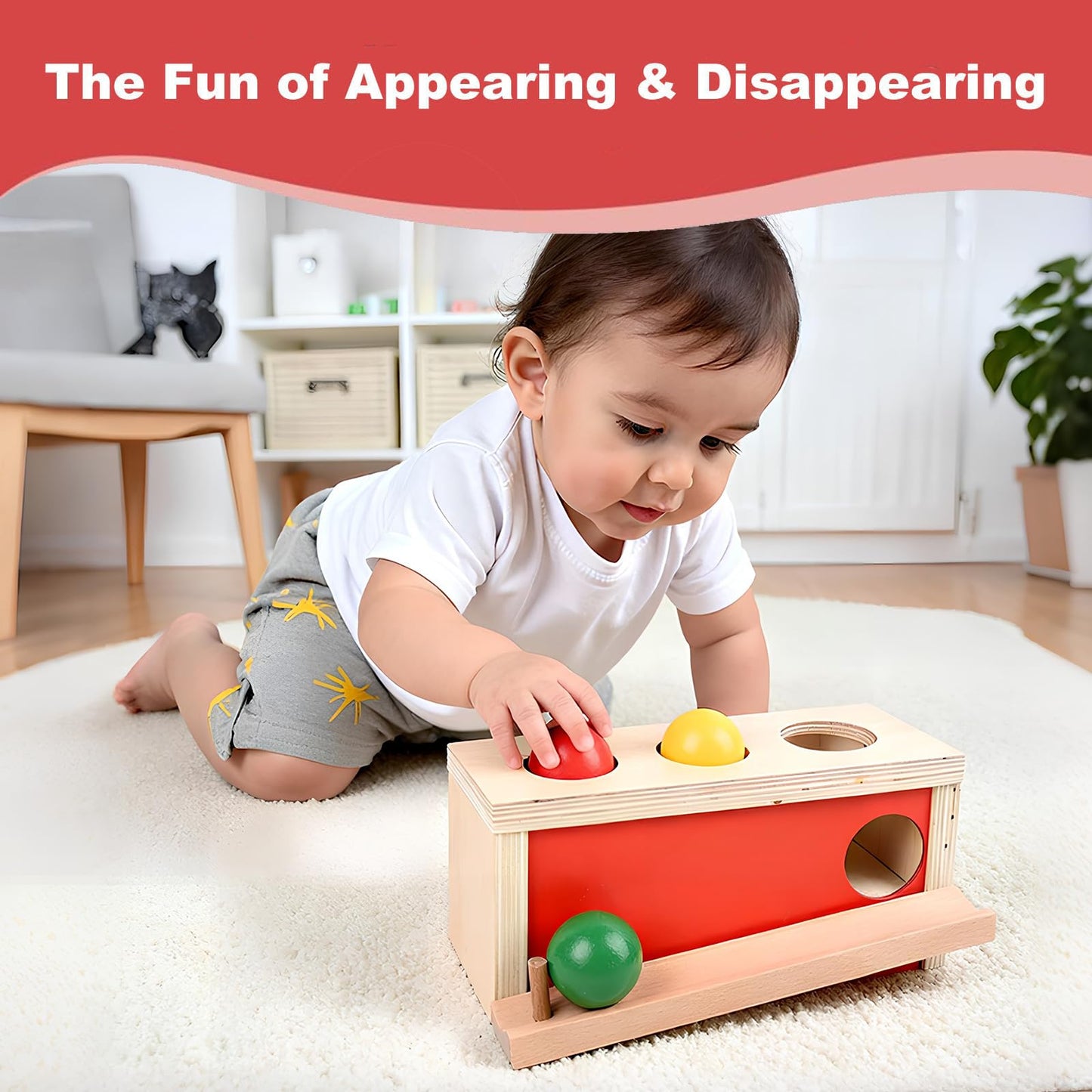 Smartwo Montessori Object Permanence Box – Wooden Ball Drop Toy