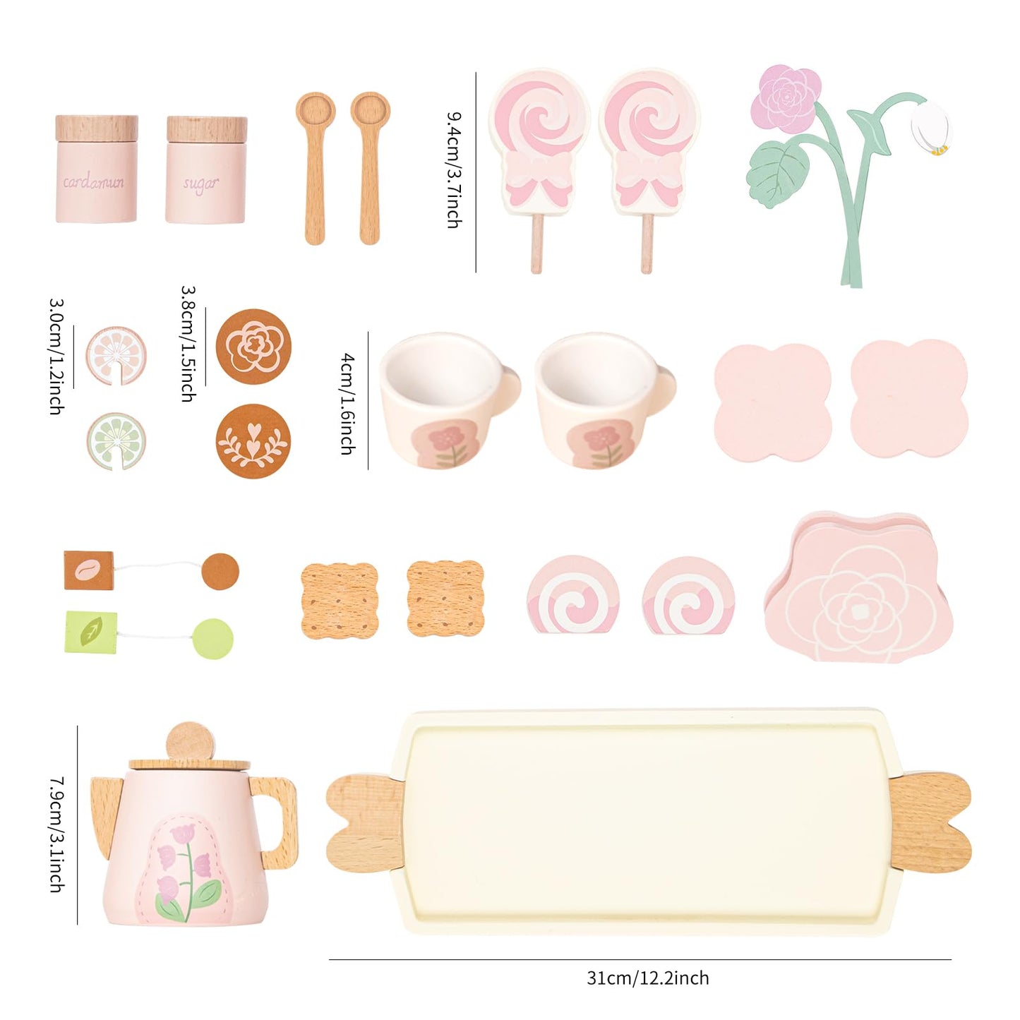 Smartwo Wooden Tea Set for Little Girls — 27-Piece Pretend Play Tea Party Toy (Ages 3-5)