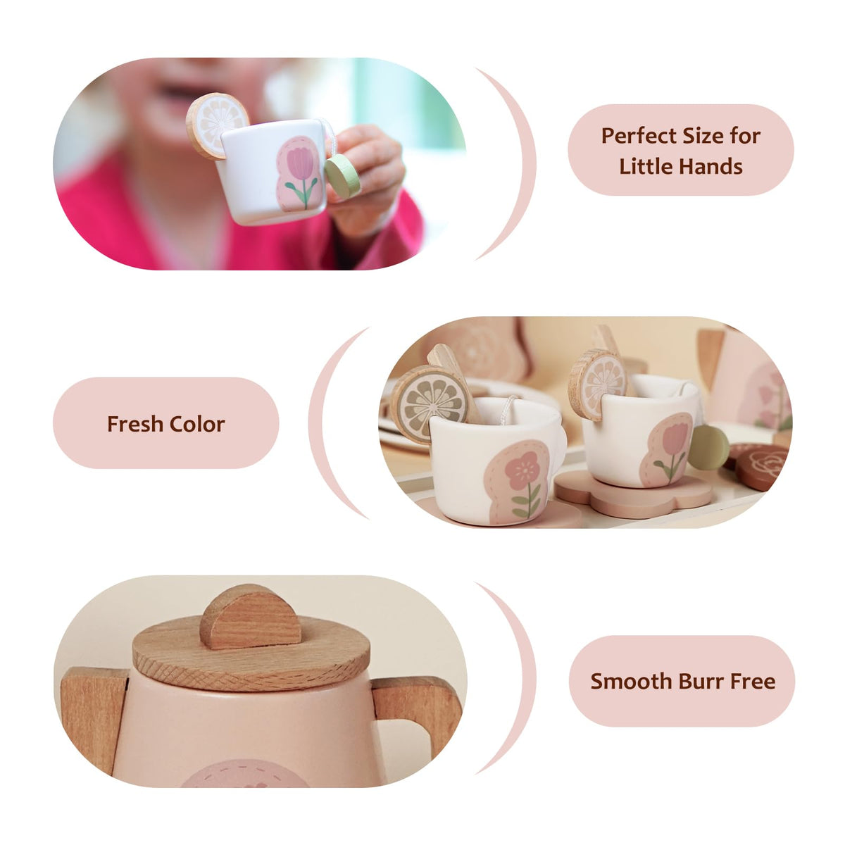Smartwo Wooden Tea Set for Little Girls — 27-Piece Pretend Play Tea Party Toy (Ages 3-5)