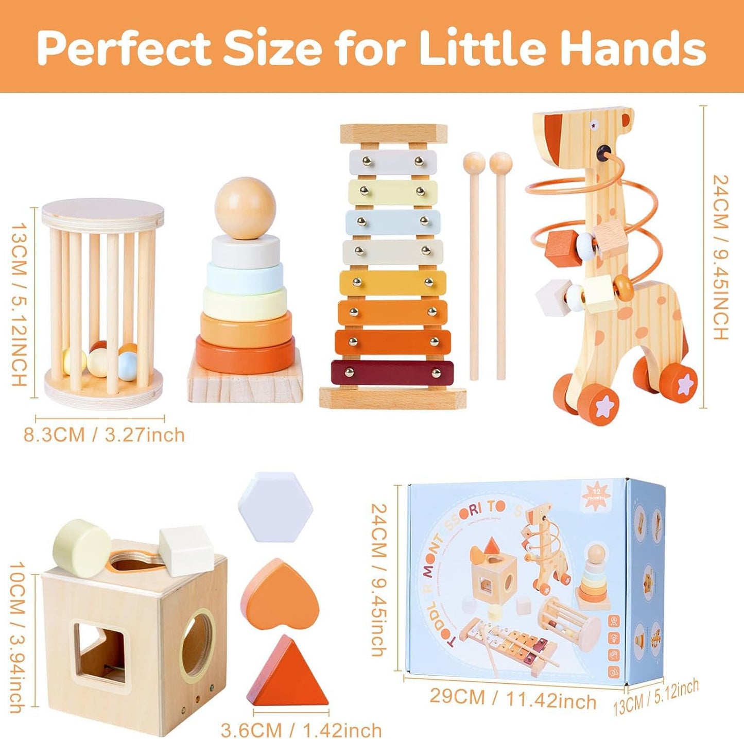 Smartwo Wooden Montessori Toys Set for Toddlers – Educational Bead Maze, Glockenspiel, Stacker & Rattle