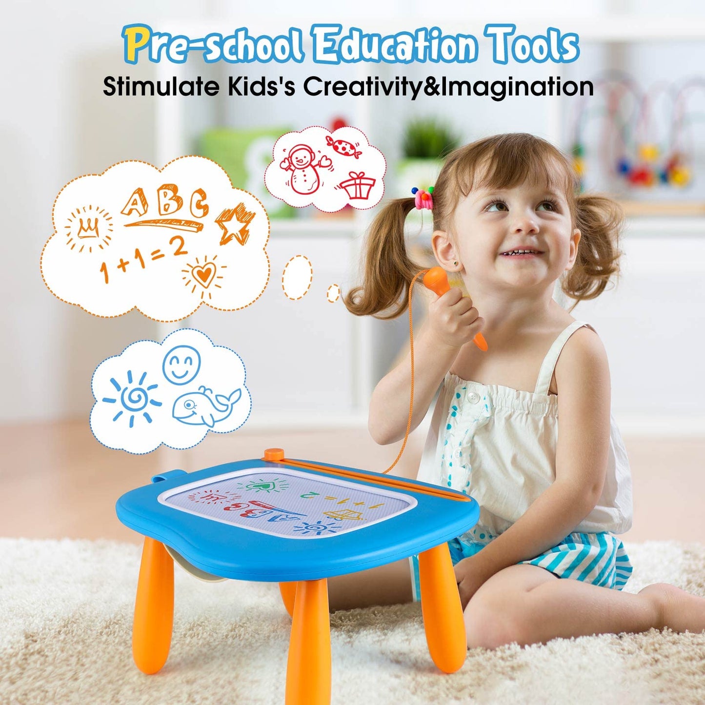 Smasiagon Magnetic Drawing Board for Kids – Toddler Toys for Ages 1-3 (Blue) – Educational, Mess-Free Learning