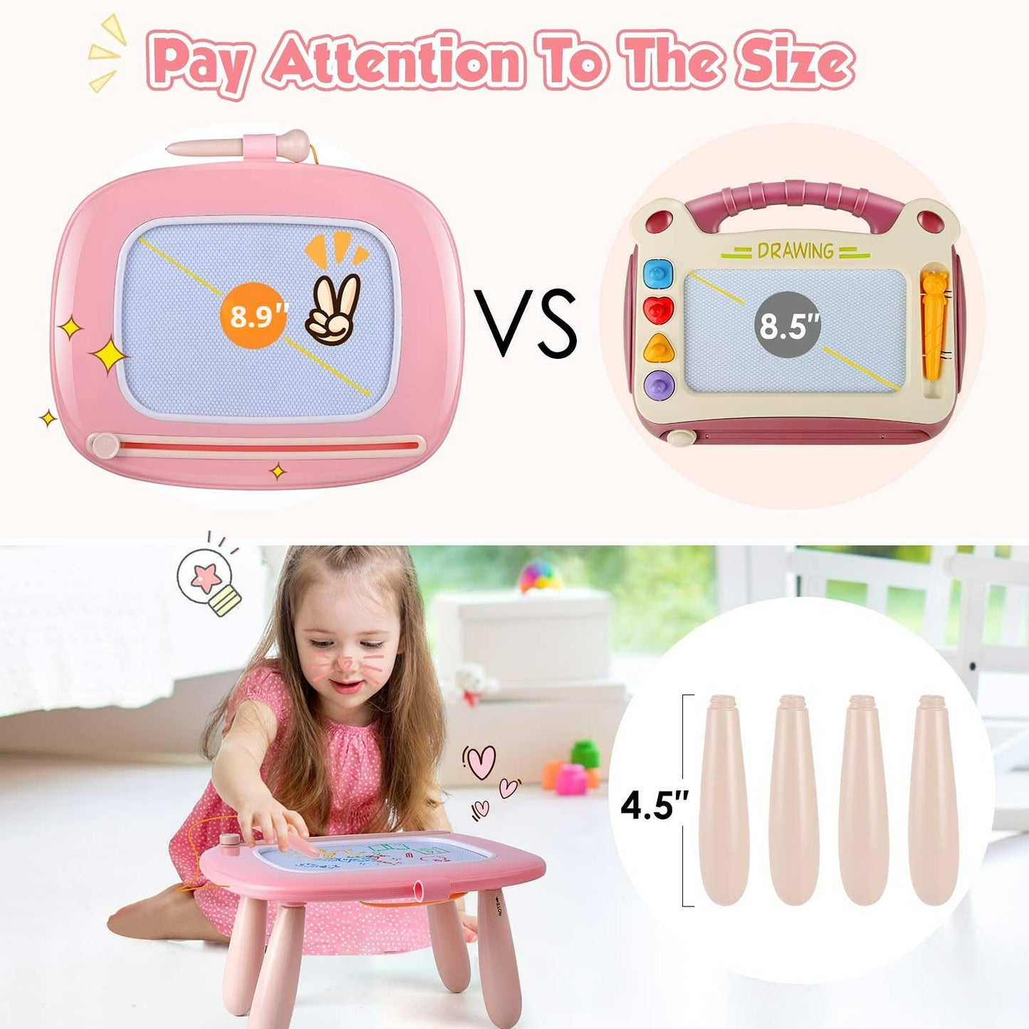 Smasiagon Toddler Magnetic Drawing Board Pink – Early Learning Doodle Pad for Ages 1-2
