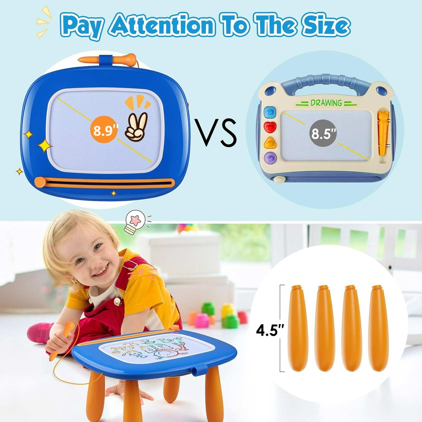 Smasiagon Magnetic Drawing Board for Toddlers (Ages 1–3) – Royal Blue Doodle Pad