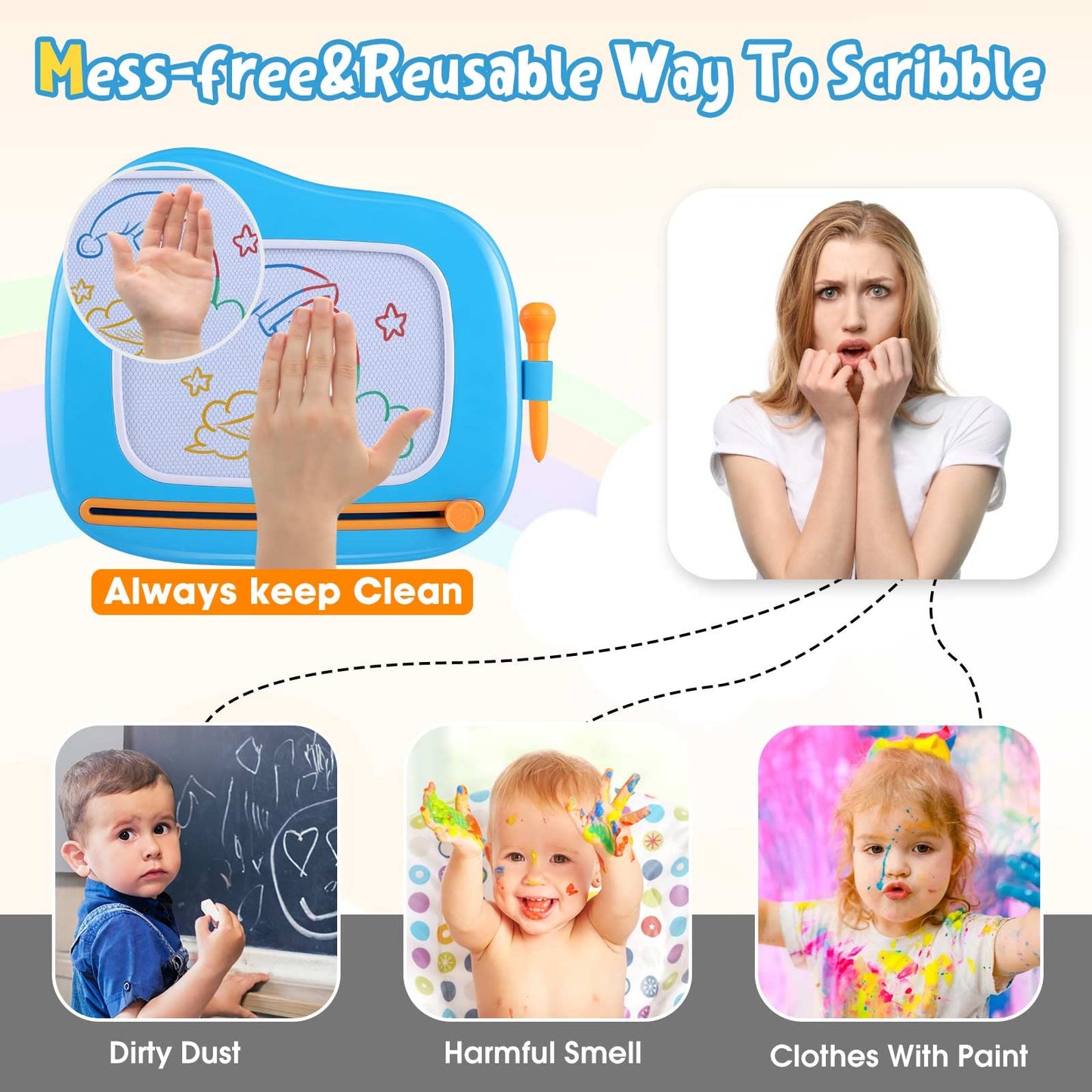 Smasiagon Magnetic Drawing Board for Kids – Toddler Toys for Ages 1-3 (Blue) – Educational, Mess-Free Learning