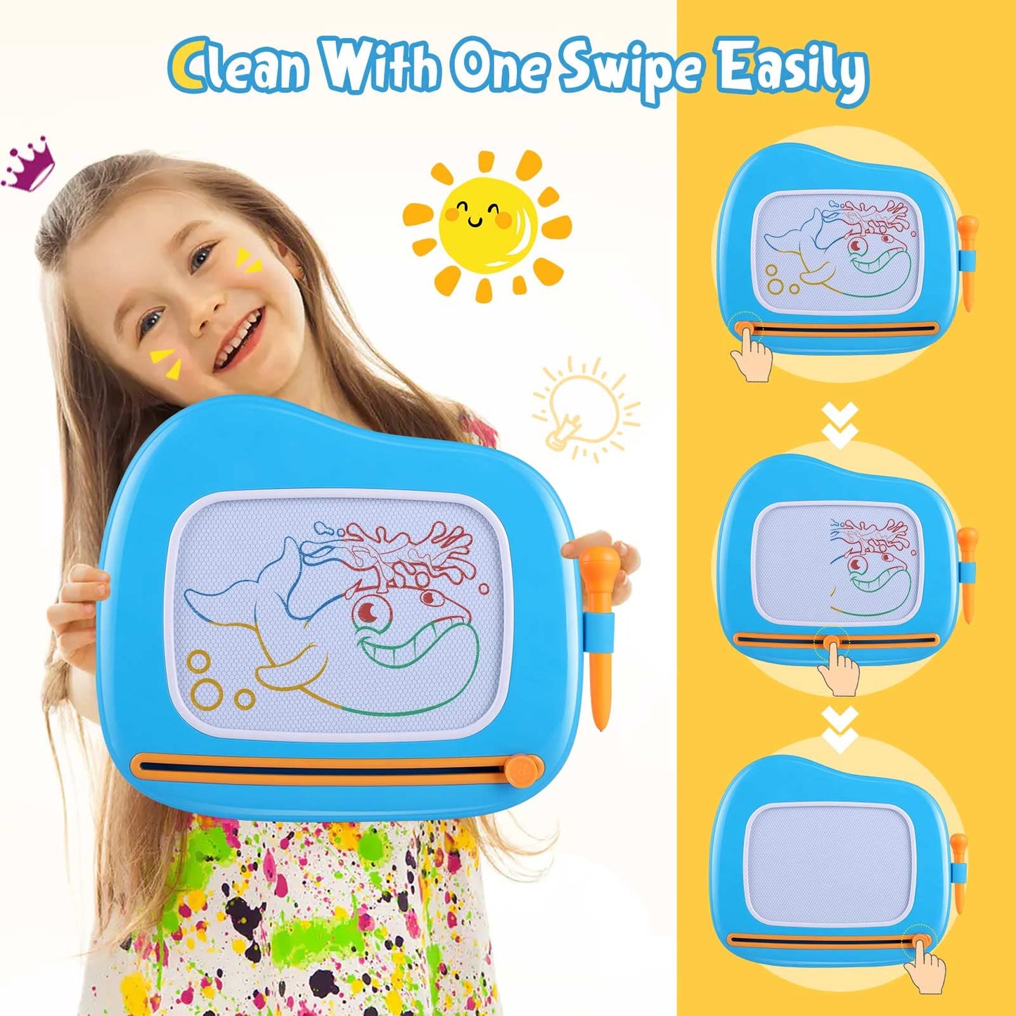 Smasiagon Magnetic Drawing Board for Kids – Toddler Toys for Ages 1-3 (Blue) – Educational, Mess-Free Learning