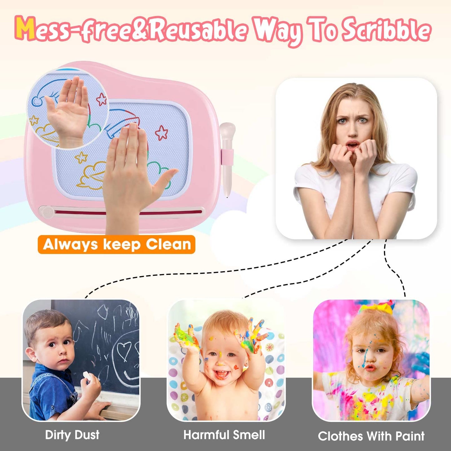 Smasiagon Magnetic Drawing Board for Kids – Portable Pink Doodle Pad for Toddlers