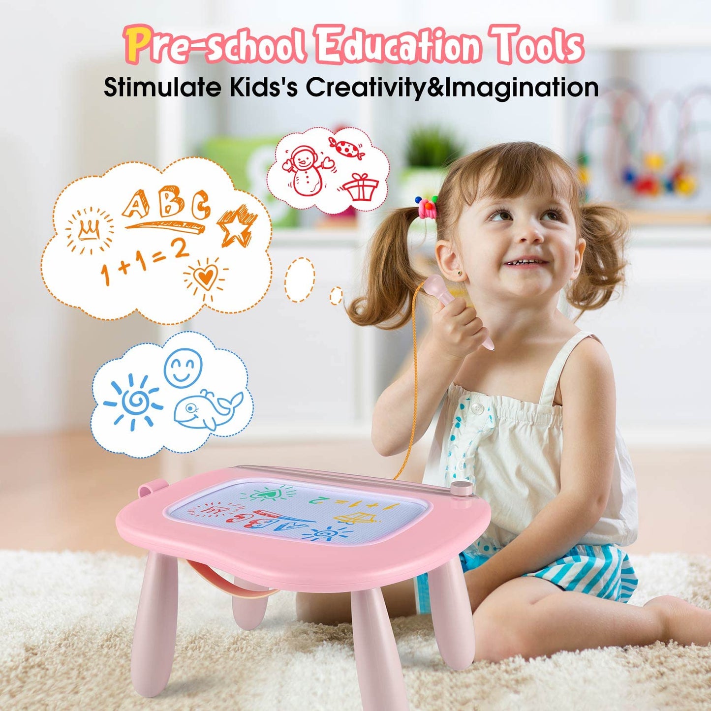 Smasiagon Magnetic Drawing Board for Kids – Portable Pink Doodle Pad for Toddlers