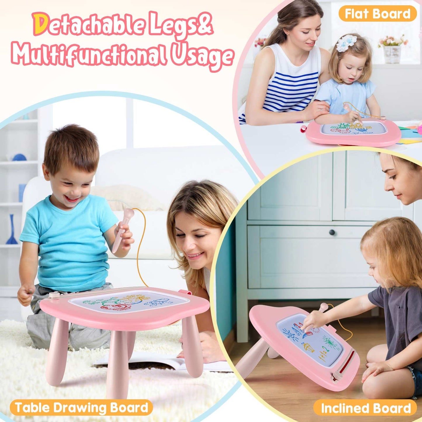 Smasiagon Magnetic Drawing Board for Kids – Portable Pink Doodle Pad for Toddlers