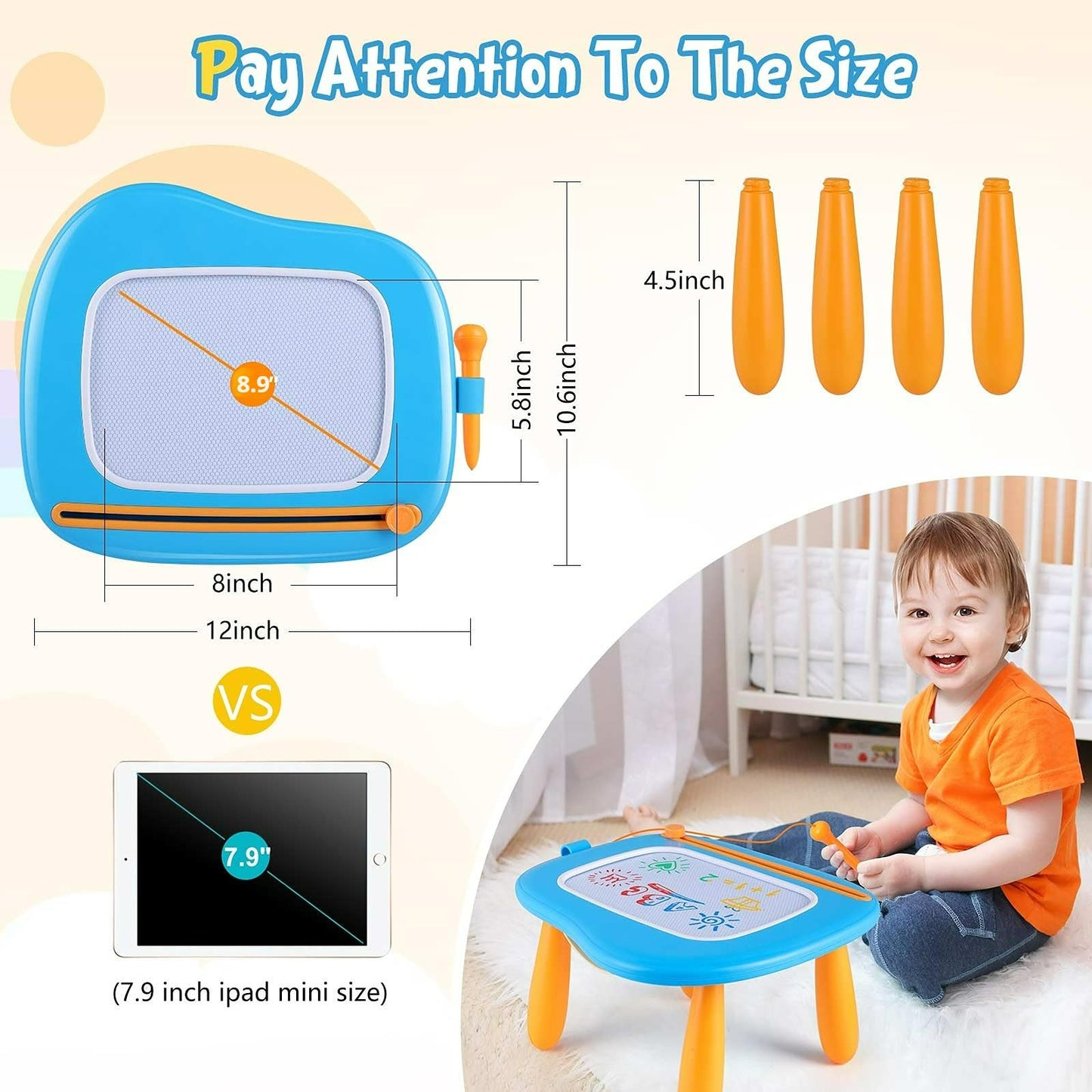 Smasiagon Magnetic Drawing Board for Kids – Toddler Toys for Ages 1-3 (Blue) – Educational, Mess-Free Learning