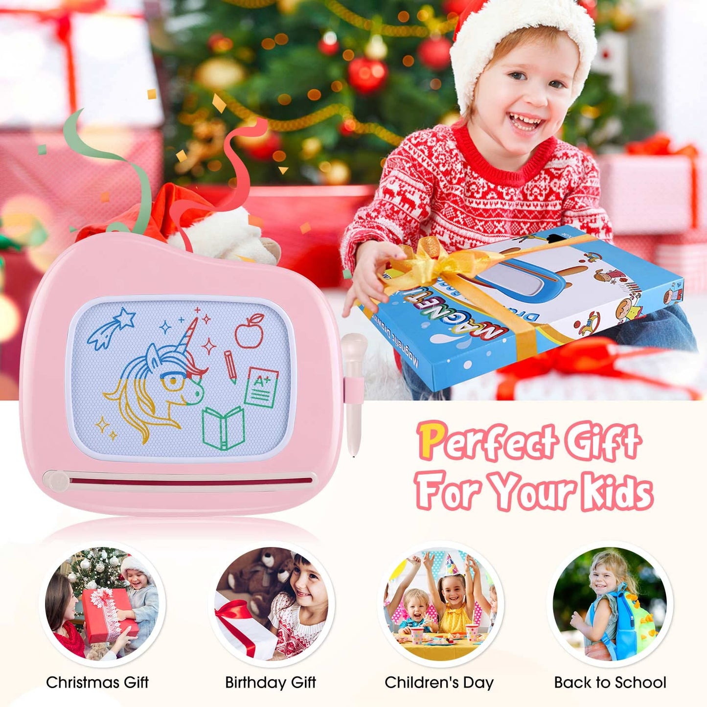 Smasiagon Magnetic Drawing Board for Kids – Portable Pink Doodle Pad for Toddlers