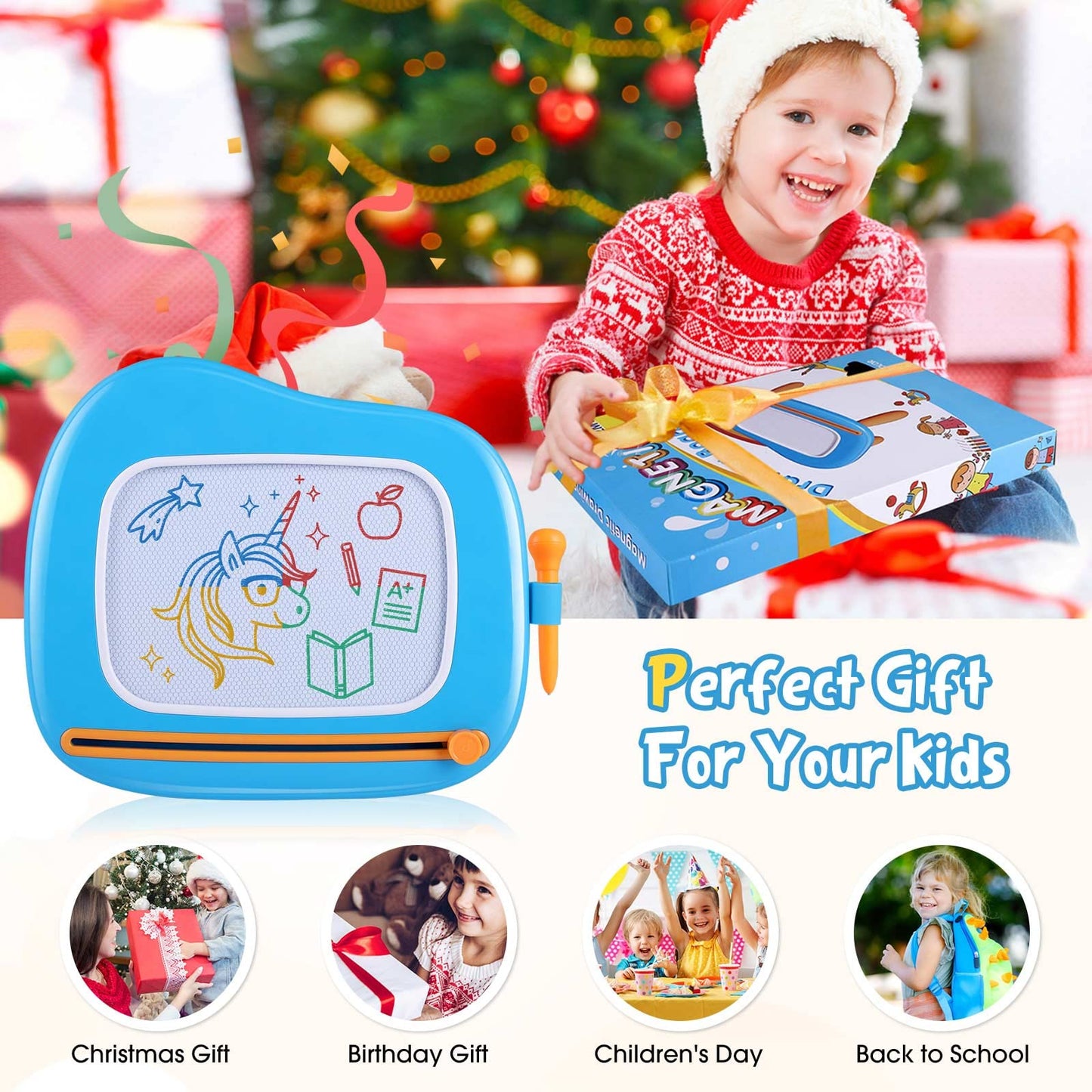 Smasiagon Magnetic Drawing Board for Kids – Toddler Toys for Ages 1-3 (Blue) – Educational, Mess-Free Learning