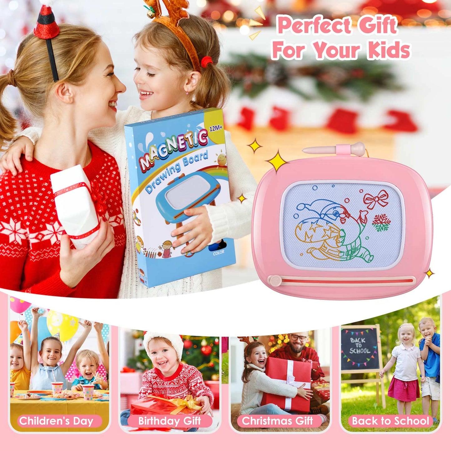 Smasiagon Toddler Magnetic Drawing Board Pink – Early Learning Doodle Pad for Ages 1-2