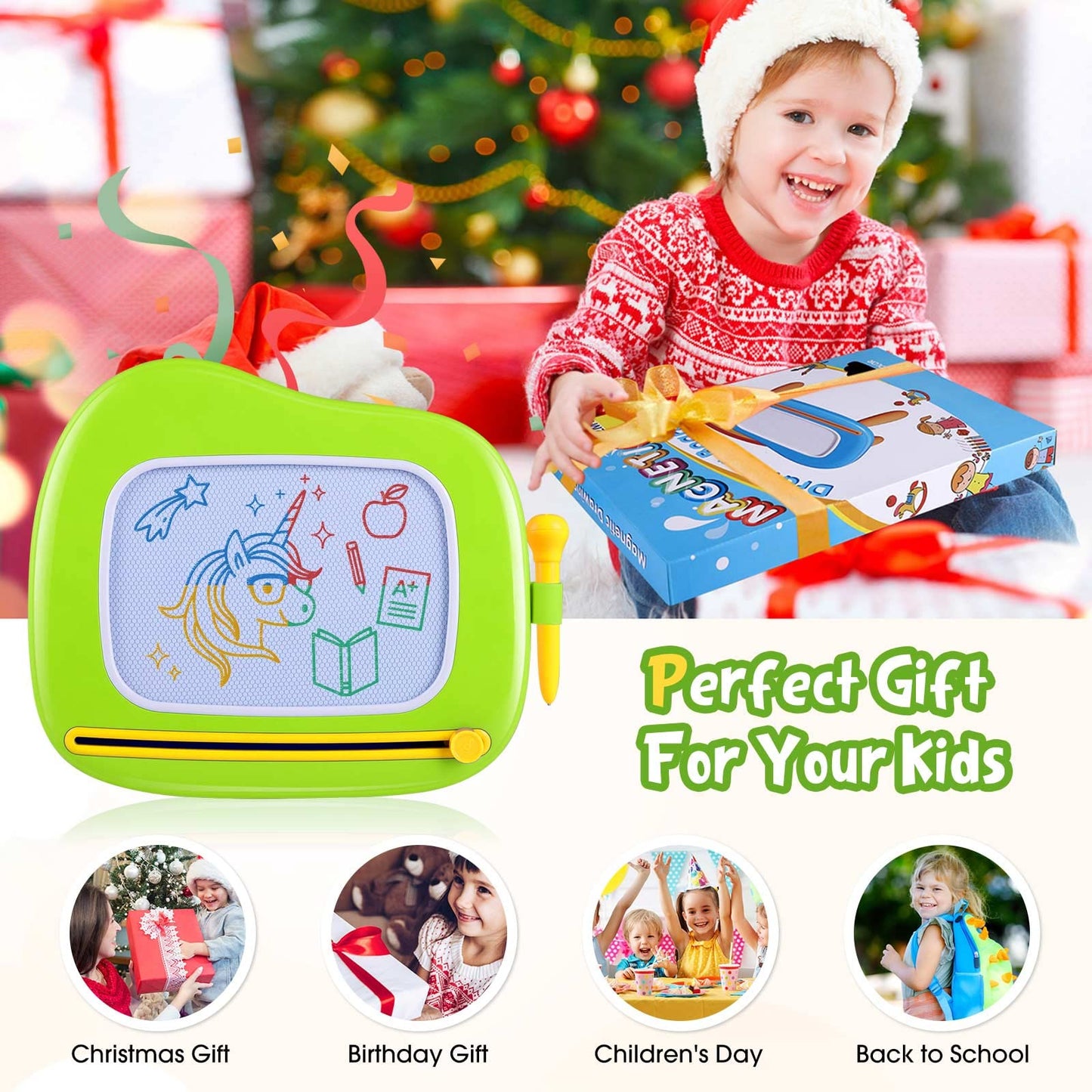 SMASIAGON Magnetic Doodle Board for Toddlers – Educational Drawing Pad Green