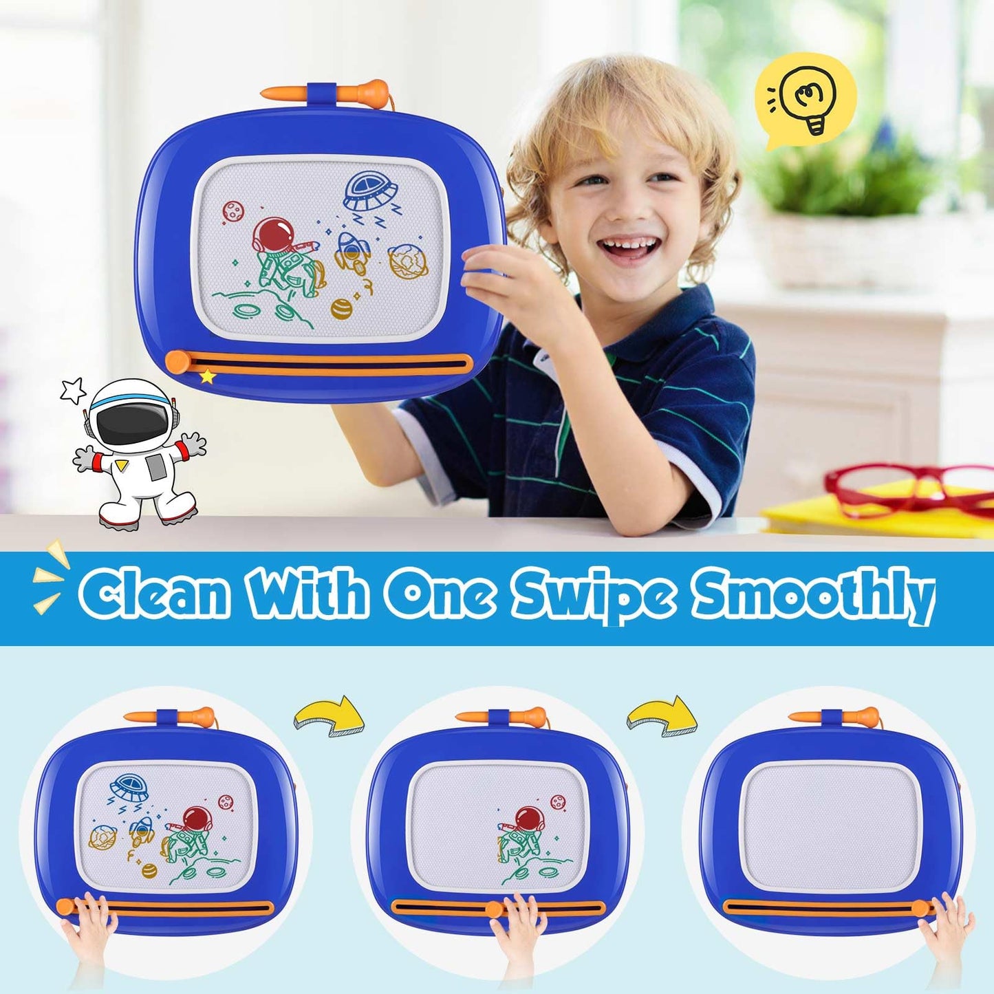 Smasiagon Magnetic Drawing Board for Toddlers (Ages 1–3) – Royal Blue Doodle Pad