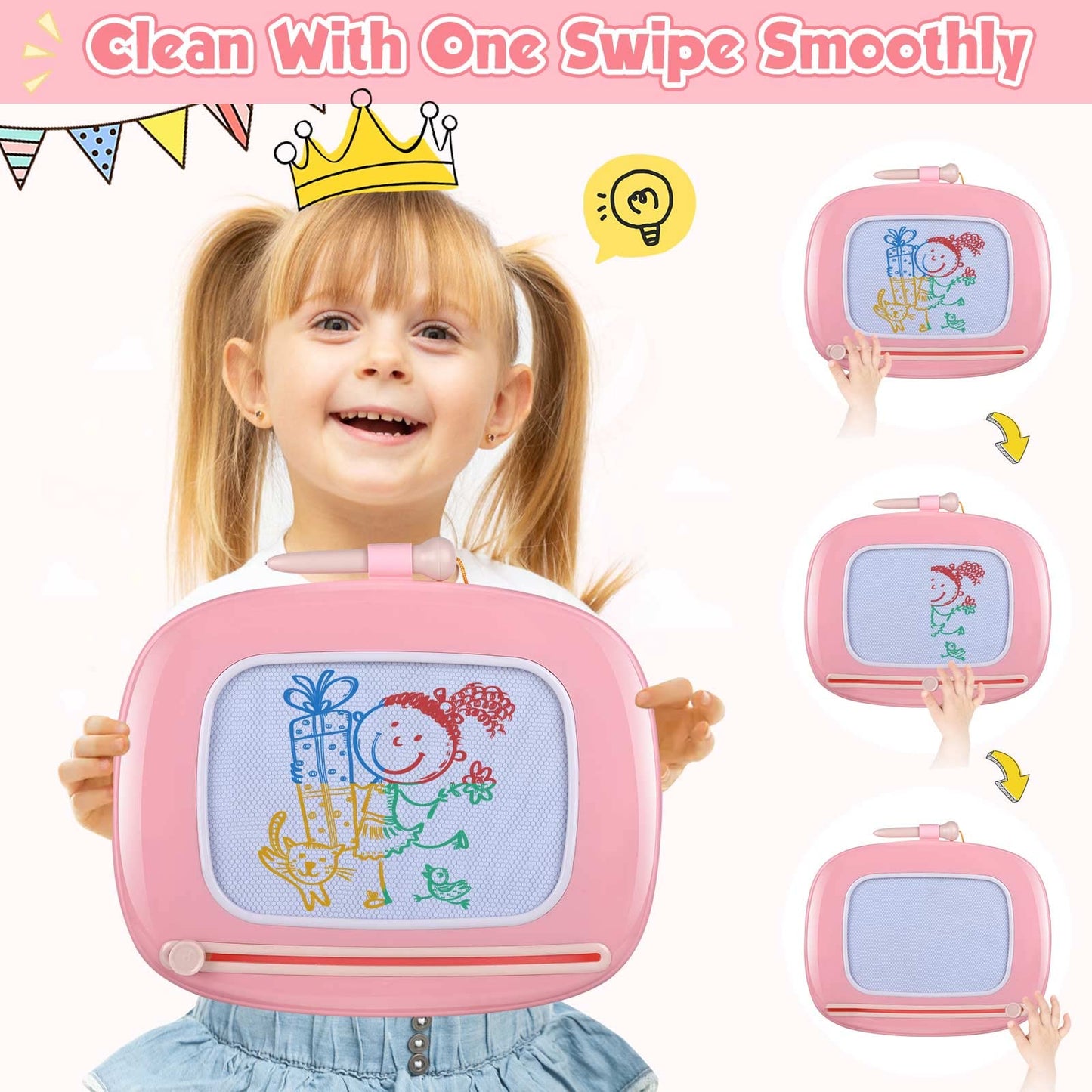 Smasiagon Toddler Magnetic Drawing Board Pink – Early Learning Doodle Pad for Ages 1-2