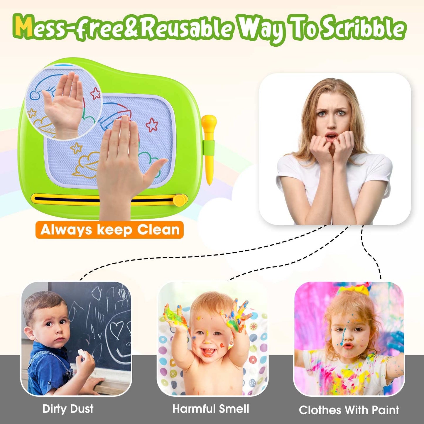 SMASIAGON Magnetic Doodle Board for Toddlers – Educational Drawing Pad Green