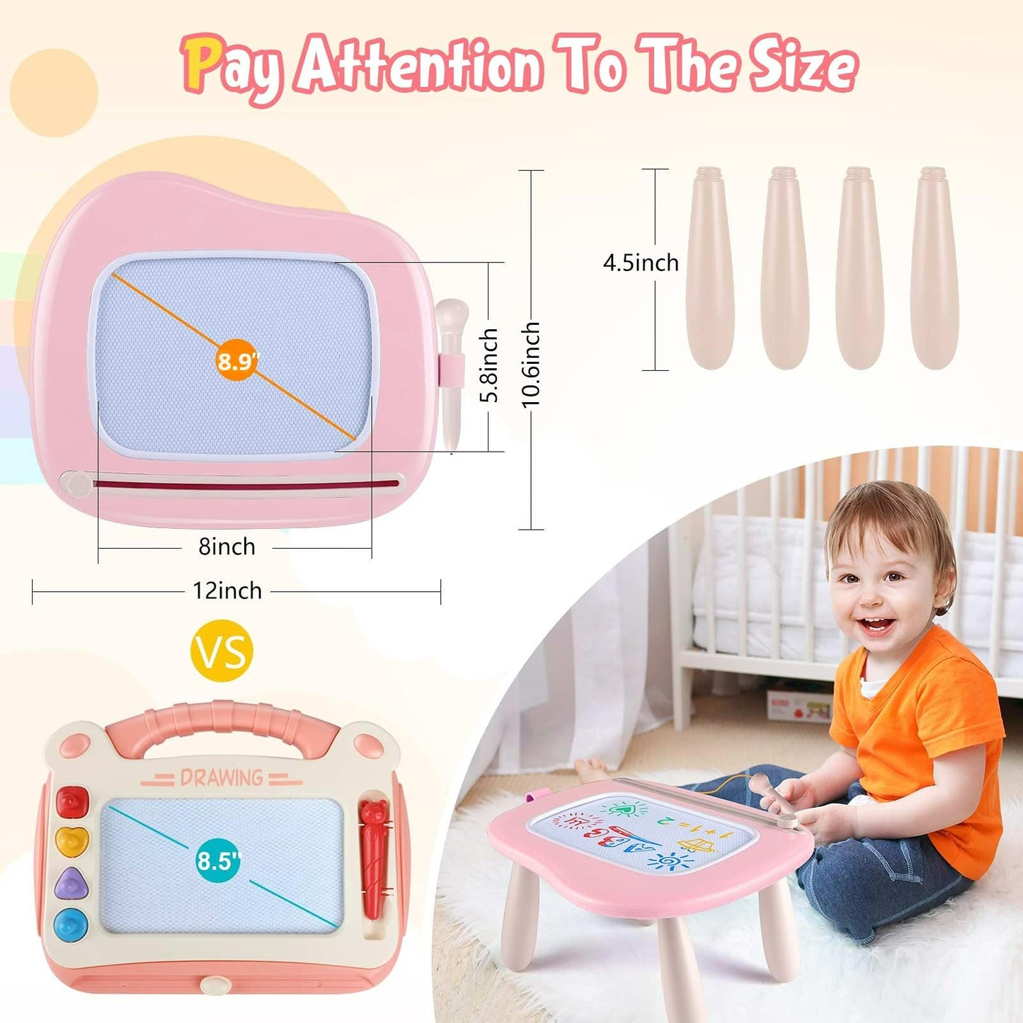 Smasiagon Magnetic Drawing Board for Kids – Portable Pink Doodle Pad for Toddlers