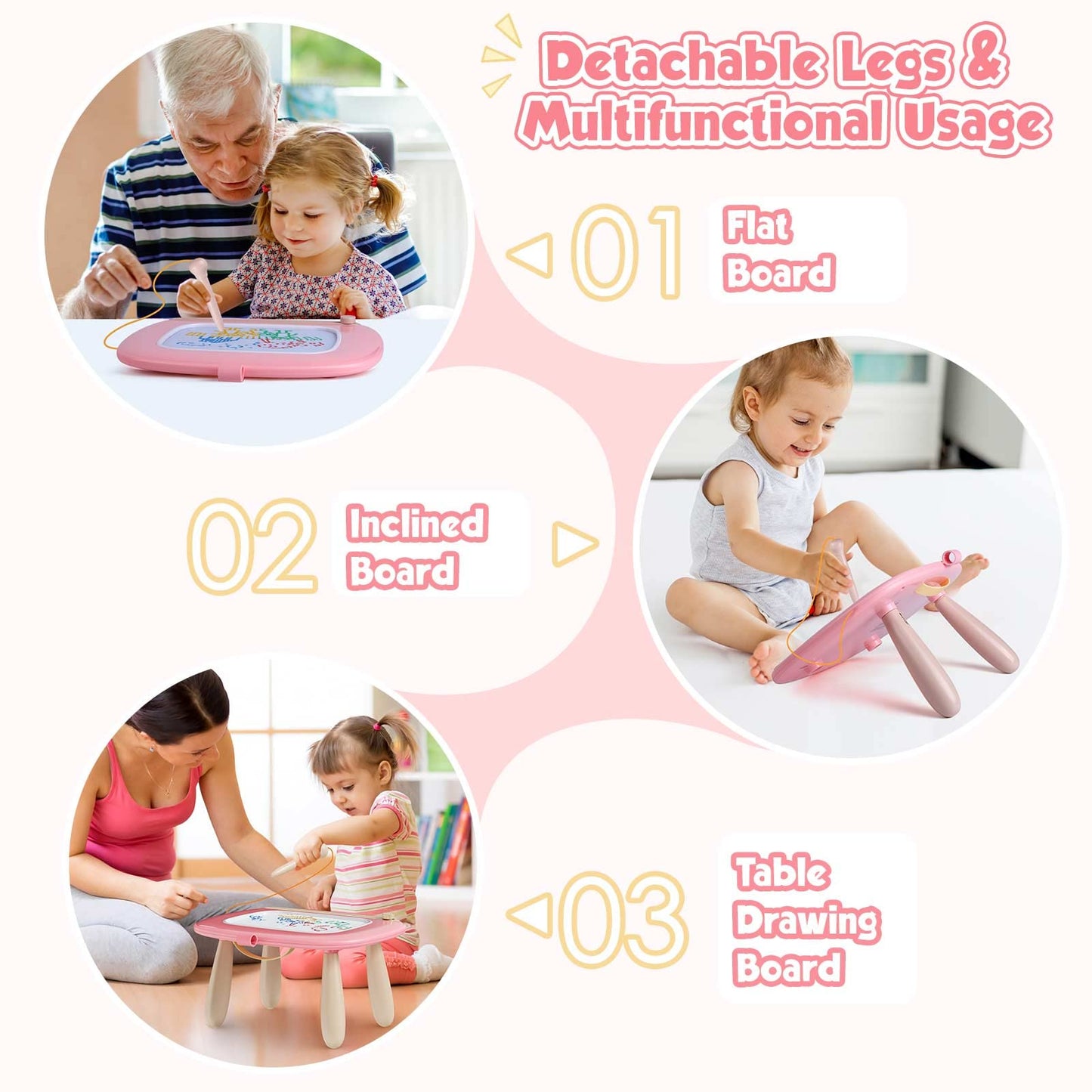 Smasiagon Toddler Magnetic Drawing Board Pink – Early Learning Doodle Pad for Ages 1-2