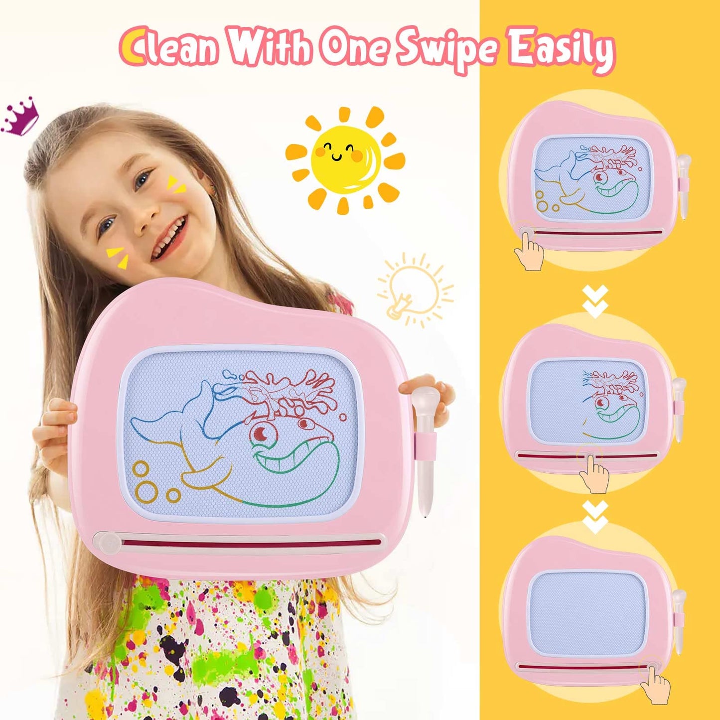 Smasiagon Magnetic Drawing Board for Kids – Portable Pink Doodle Pad for Toddlers