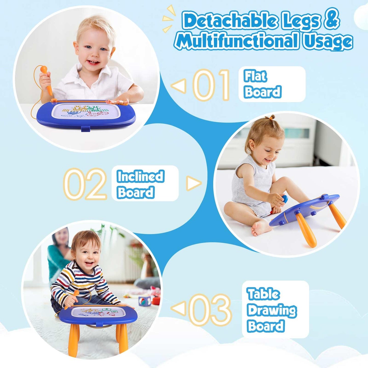Smasiagon Magnetic Drawing Board for Toddlers (Ages 1–3) – Royal Blue Doodle Pad