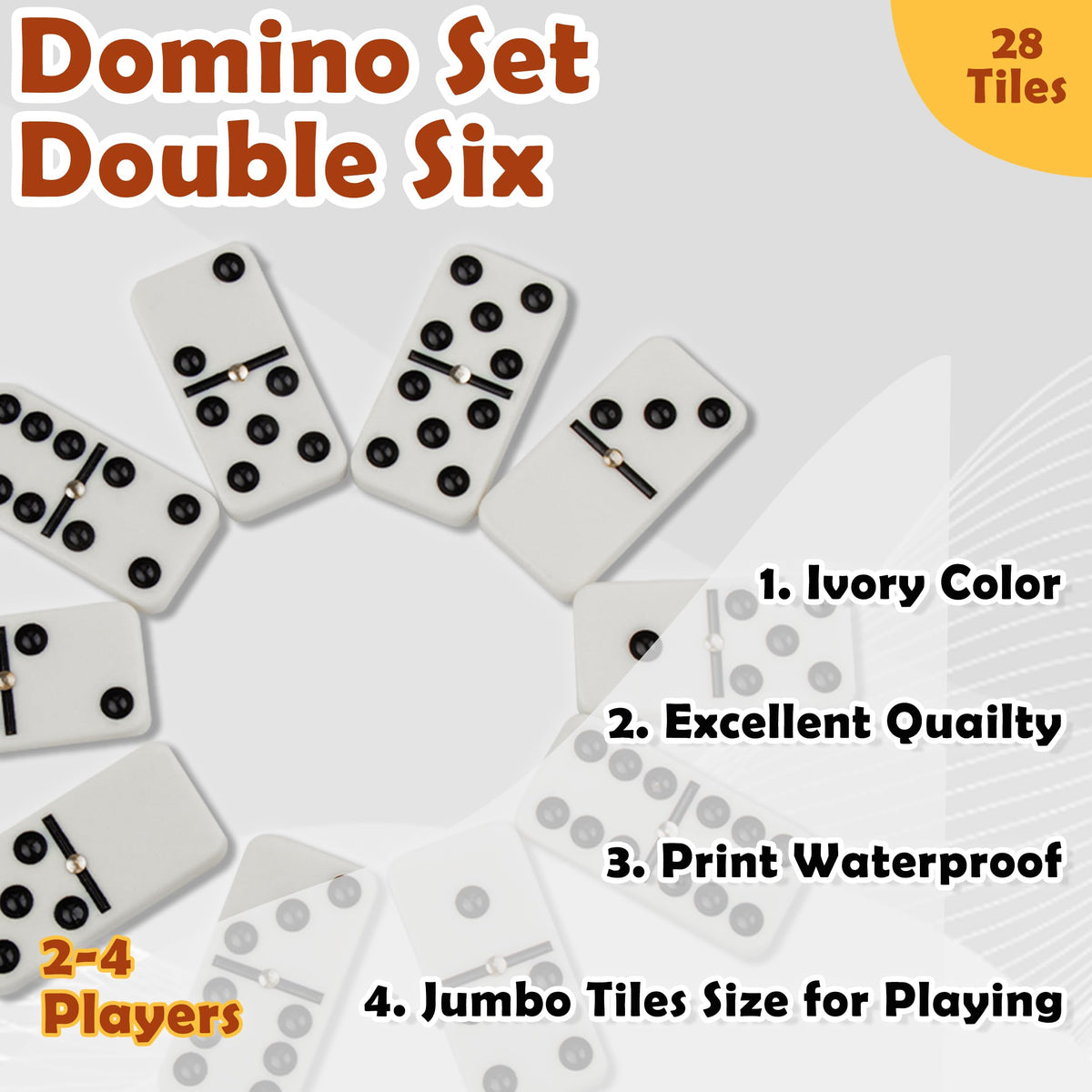 Smilejoy Dominoes Set for Adults - Double 6, 28 Pieces, Wood Case
