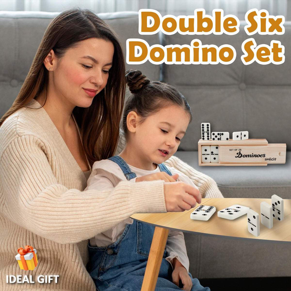 Smilejoy Dominoes Set for Adults - Double 6, 28 Pieces, Wood Case