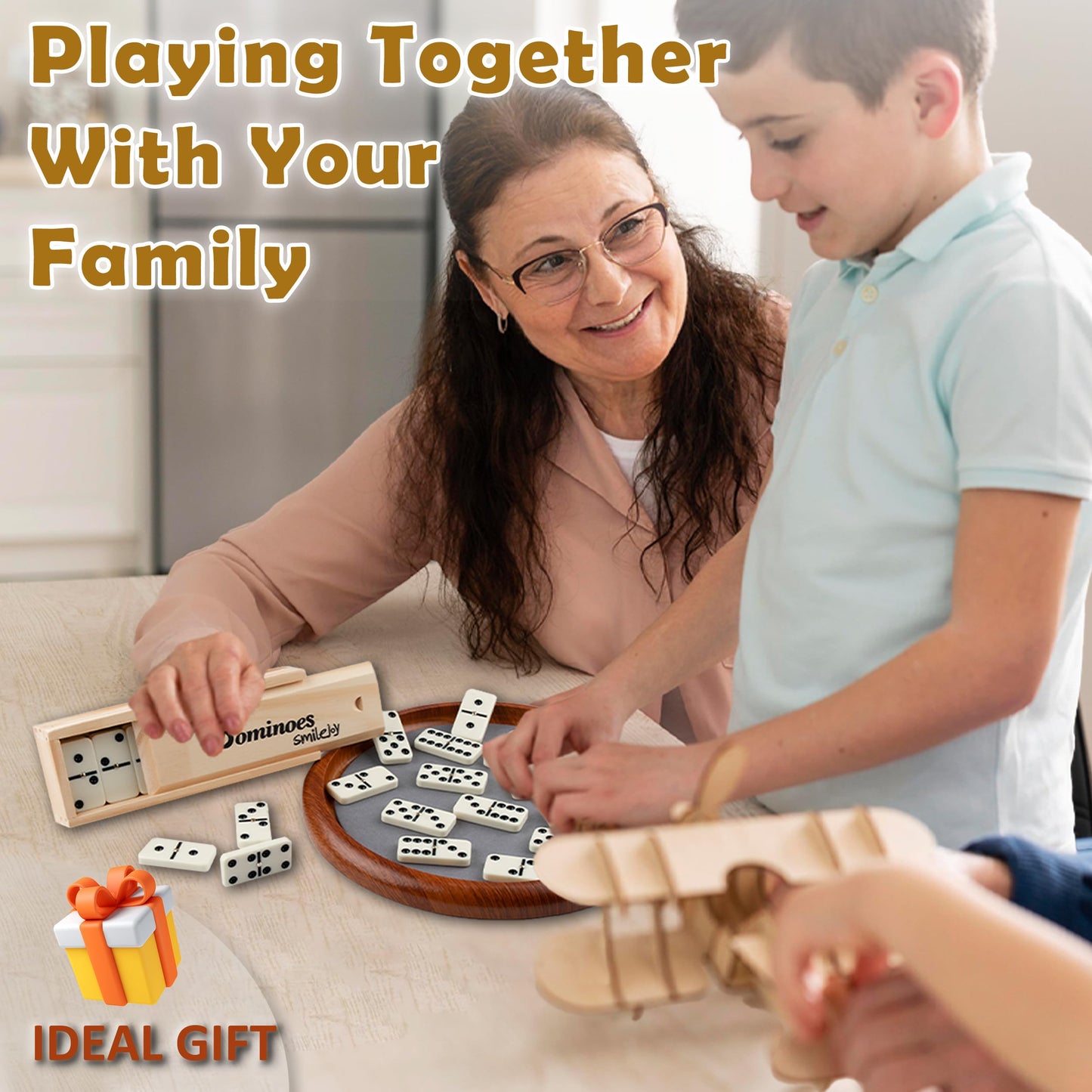 Smilejoy Dominoes Set for Adults - Double 6, 28 Pieces, Wood Case
