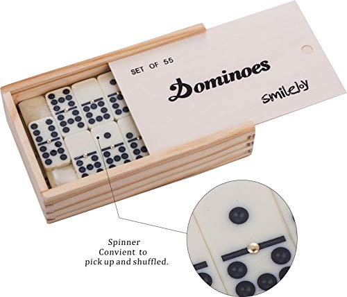 Smilejoy Dominoes Set - Double Nine 55-Piece Dominoes in Natural Wood Case