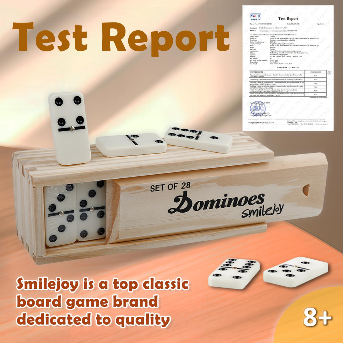 Smilejoy Dominoes Set for Adults - Double 6, 28 Pieces, Wood Case