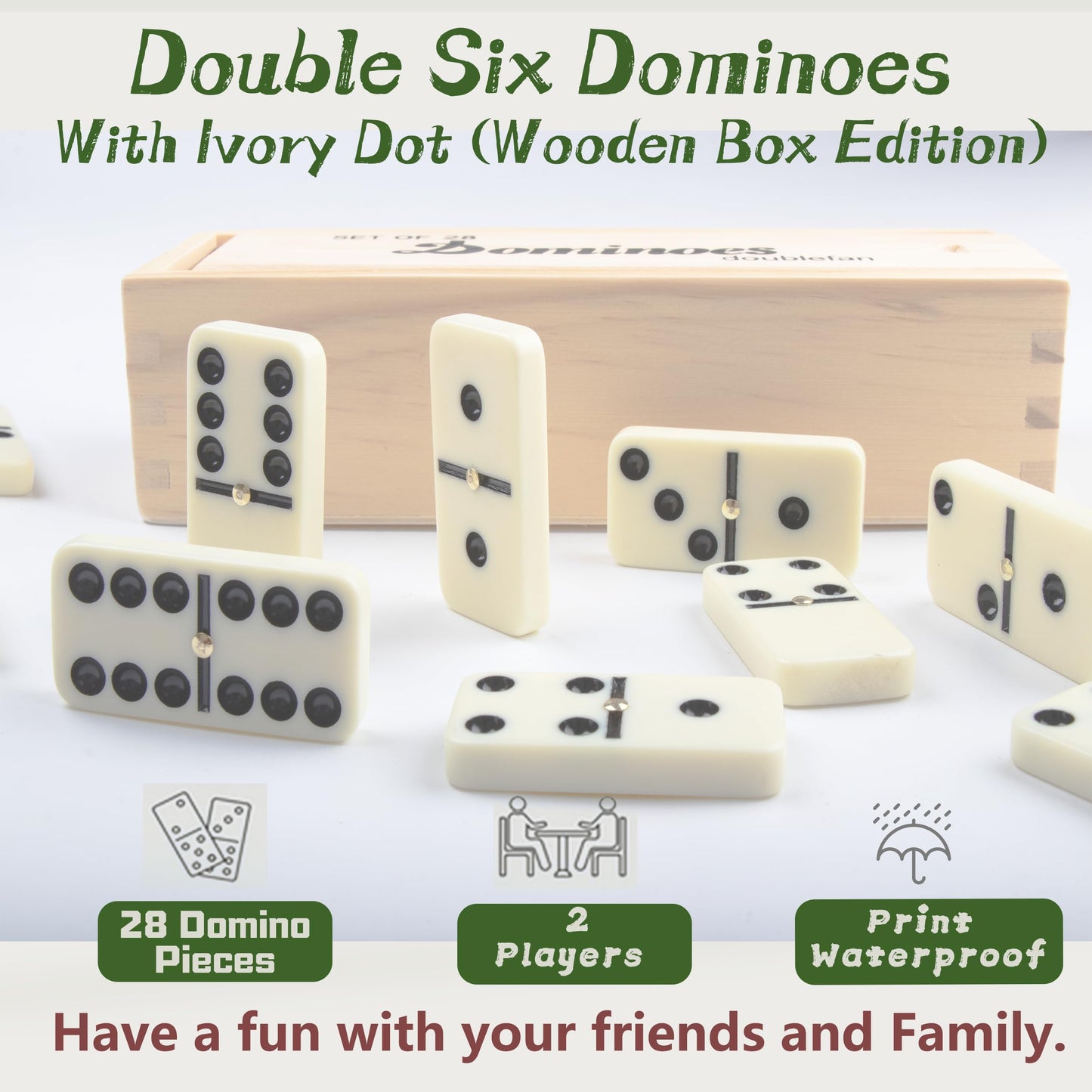 Smilejoy Dominoes Set for Adults - Double 6, 28 Pieces, Wood Case