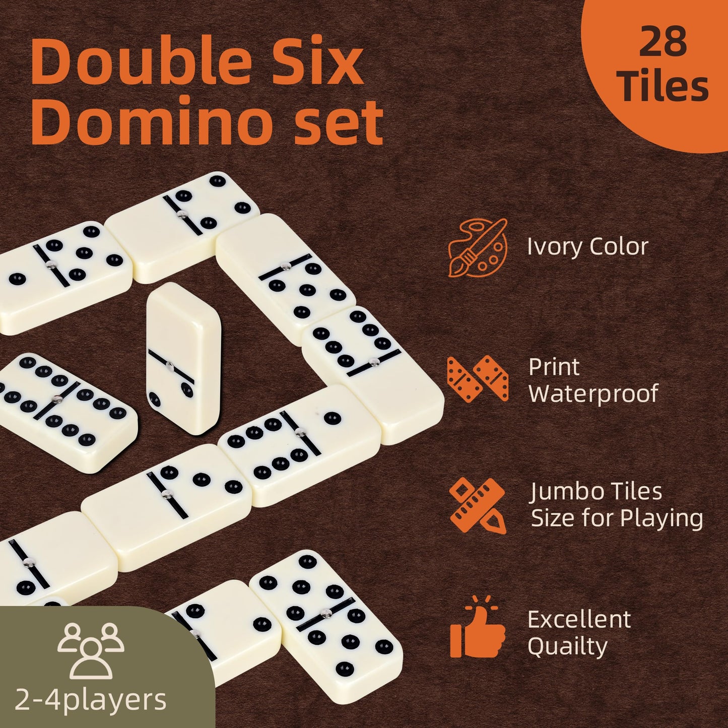 Smilejoy Dominoes Set for Adults – Jumbo Double Six, 28 Tiles in Deluxe Wood Box