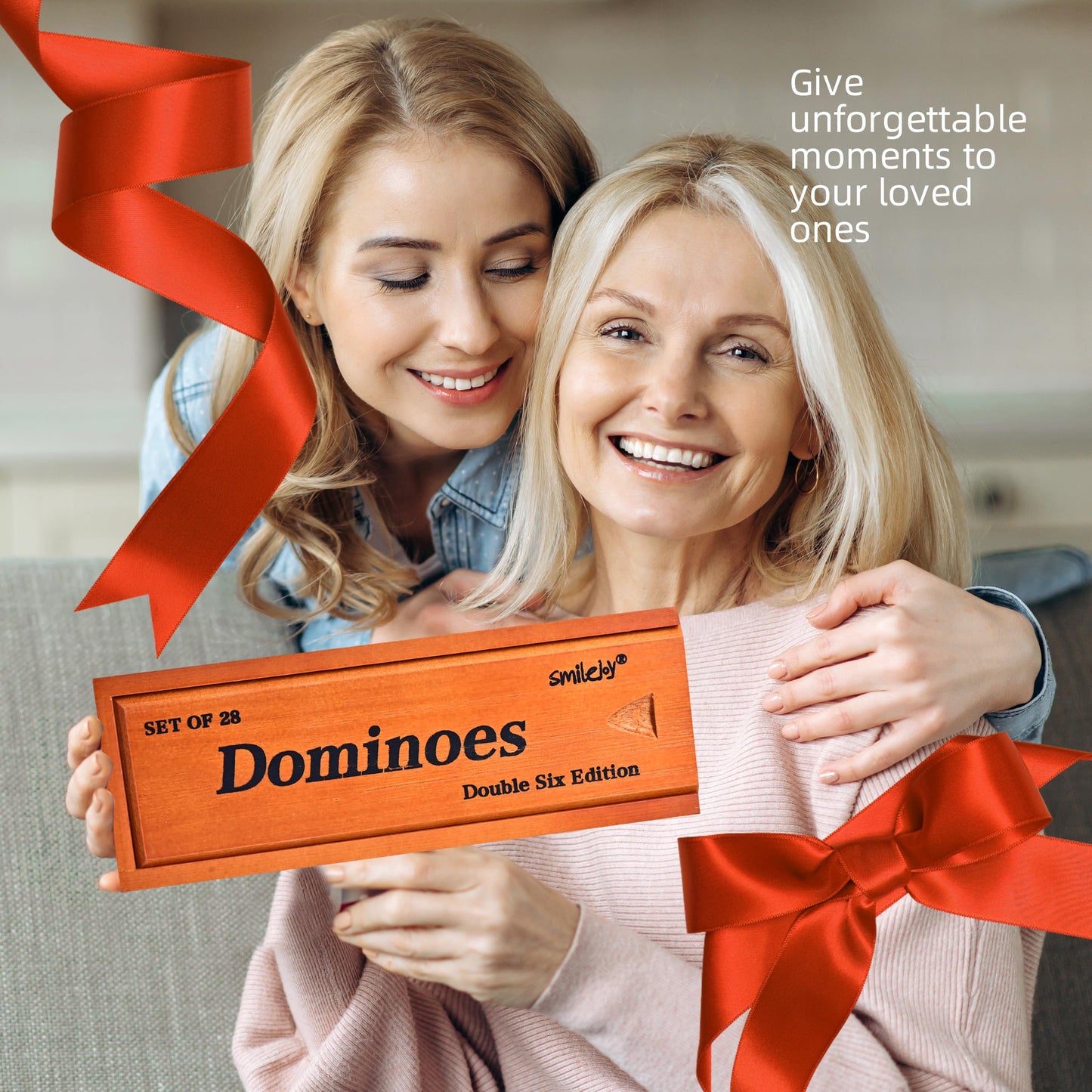 Smilejoy Dominoes Set for Adults – Jumbo Double Six, 28 Tiles in Deluxe Wood Box