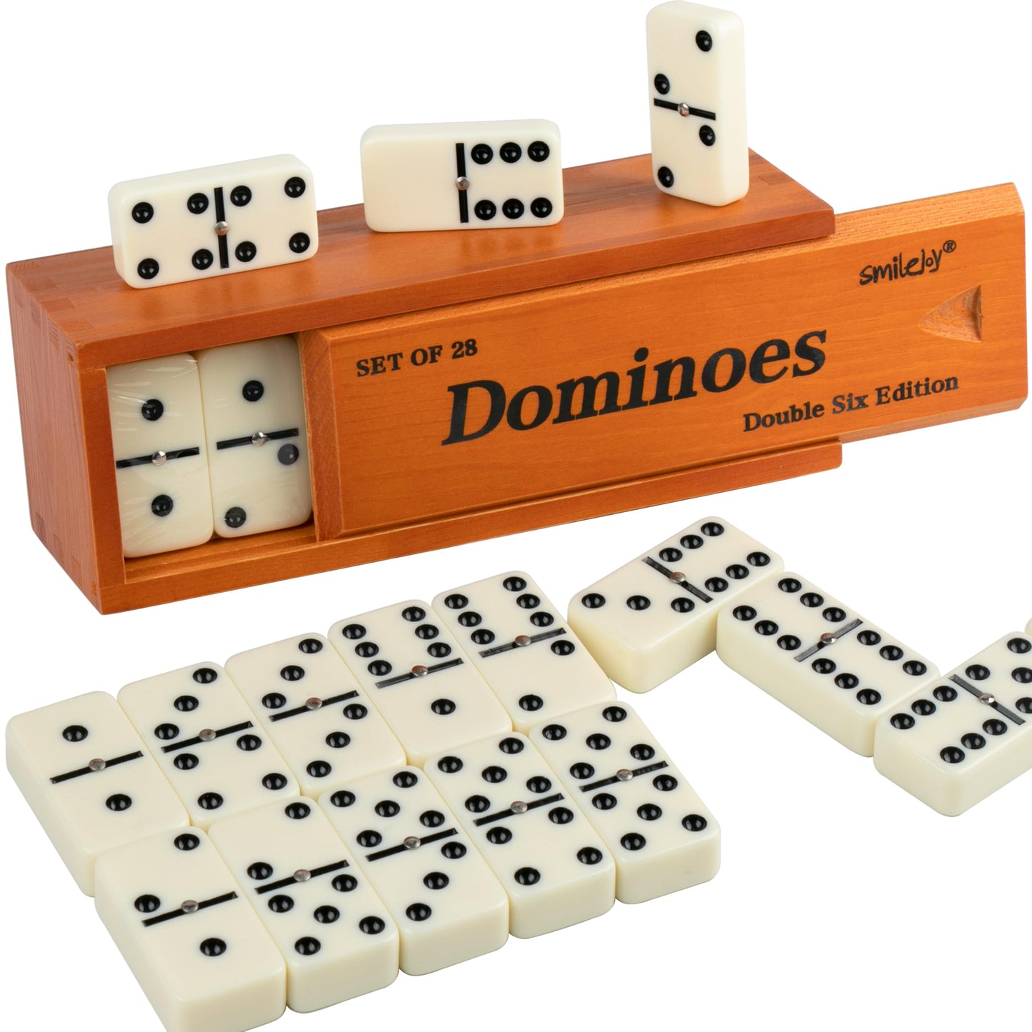Smilejoy Dominoes Set for Adults – Jumbo Double Six, 28 Tiles in Deluxe Wood Box