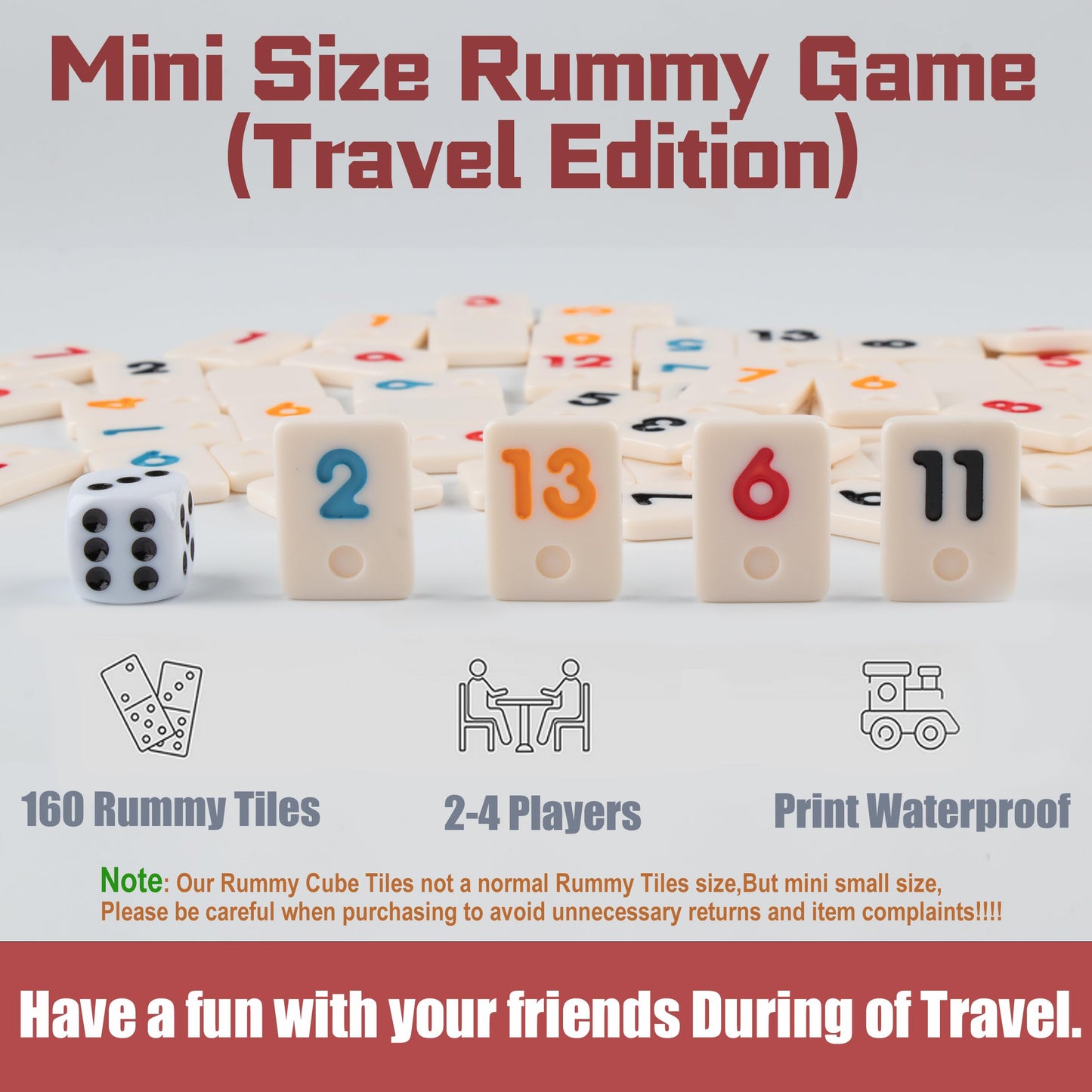 Smilejoy Mini Rummy Cube Six Player Edition – Travel Rummy Game Set (160 Tiles, 6 Racks, Dice)