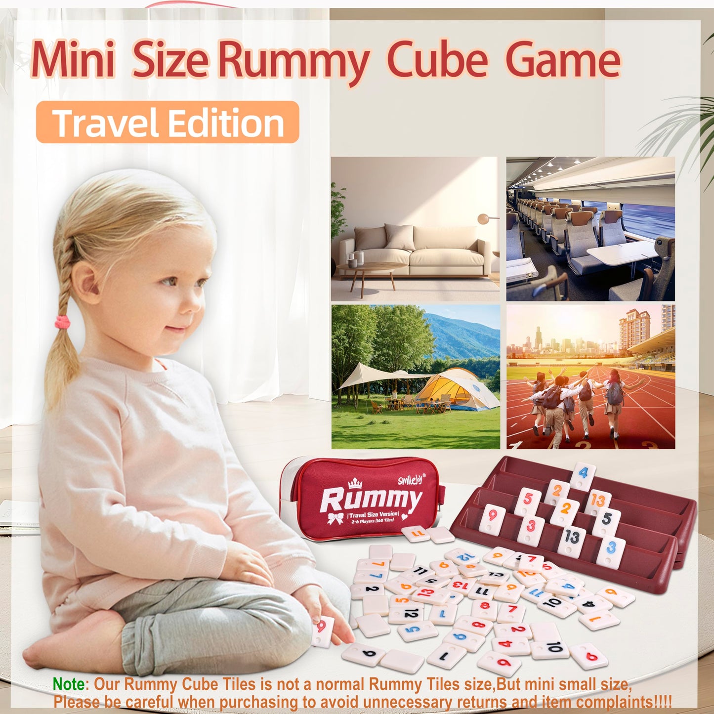 Smilejoy Mini Rummy Cube Six Player Edition – Travel Rummy Game Set (160 Tiles, 6 Racks, Dice)