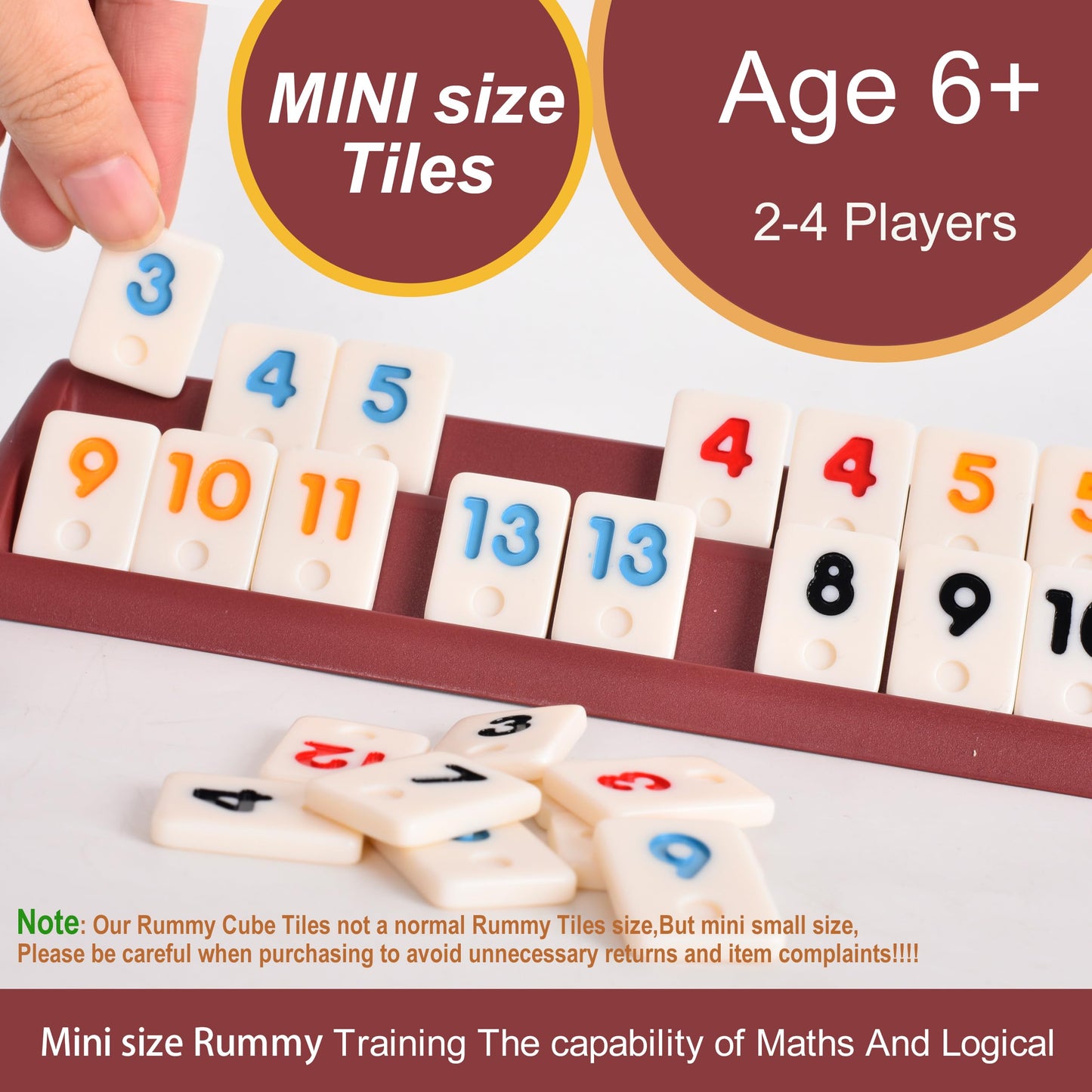 Smilejoy Mini Rummy Cube Six Player Edition – Travel Rummy Game Set (160 Tiles, 6 Racks, Dice)
