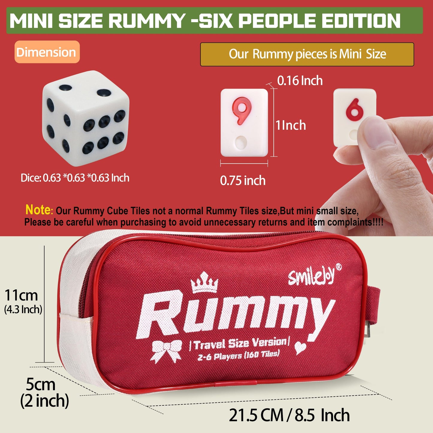 Smilejoy Mini Rummy Cube Six Player Edition – Travel Rummy Game Set (160 Tiles, 6 Racks, Dice)