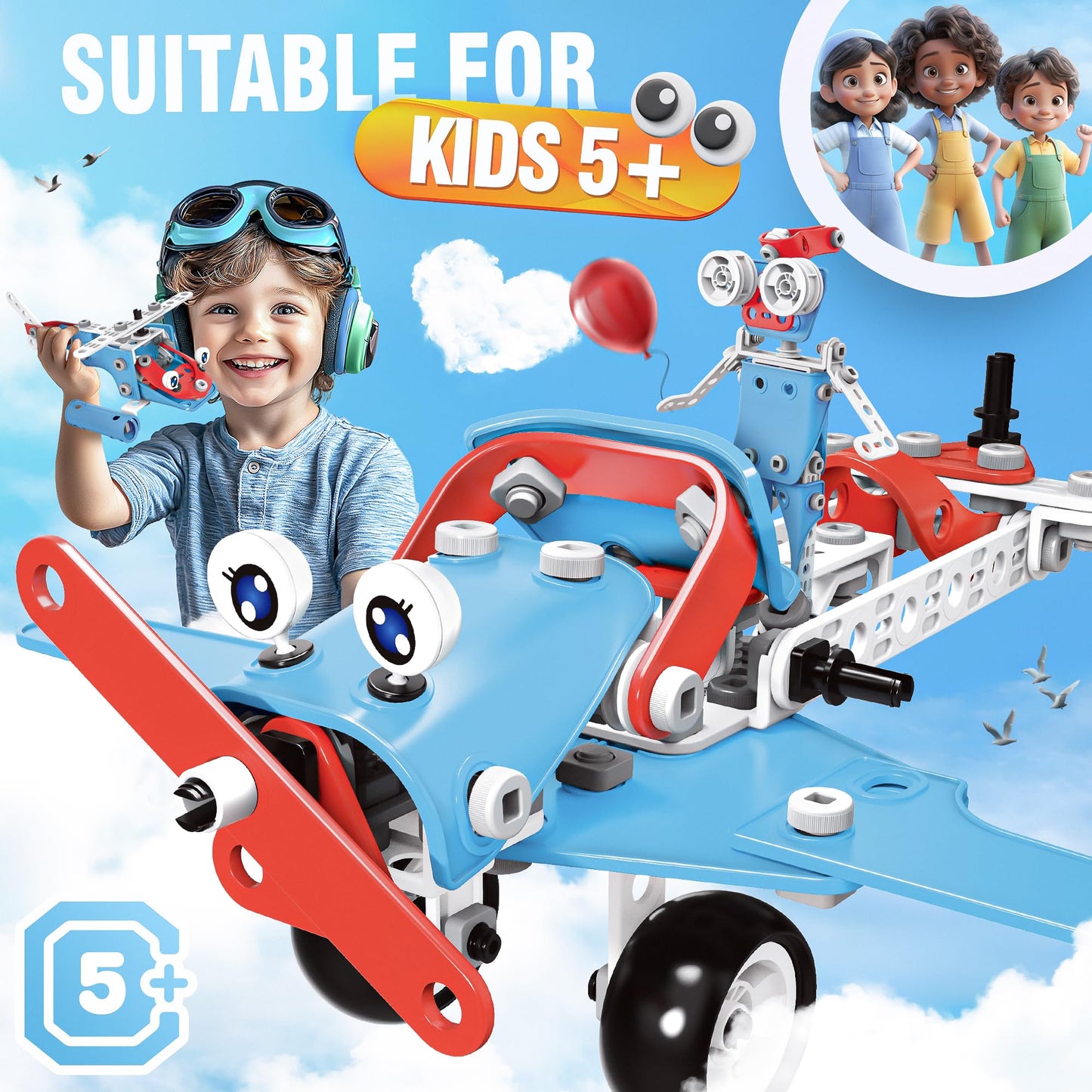 SMILESSKIDDO STEM Kits: 6-in-1 142-Piece Educational Building Blocks for Kids 5+