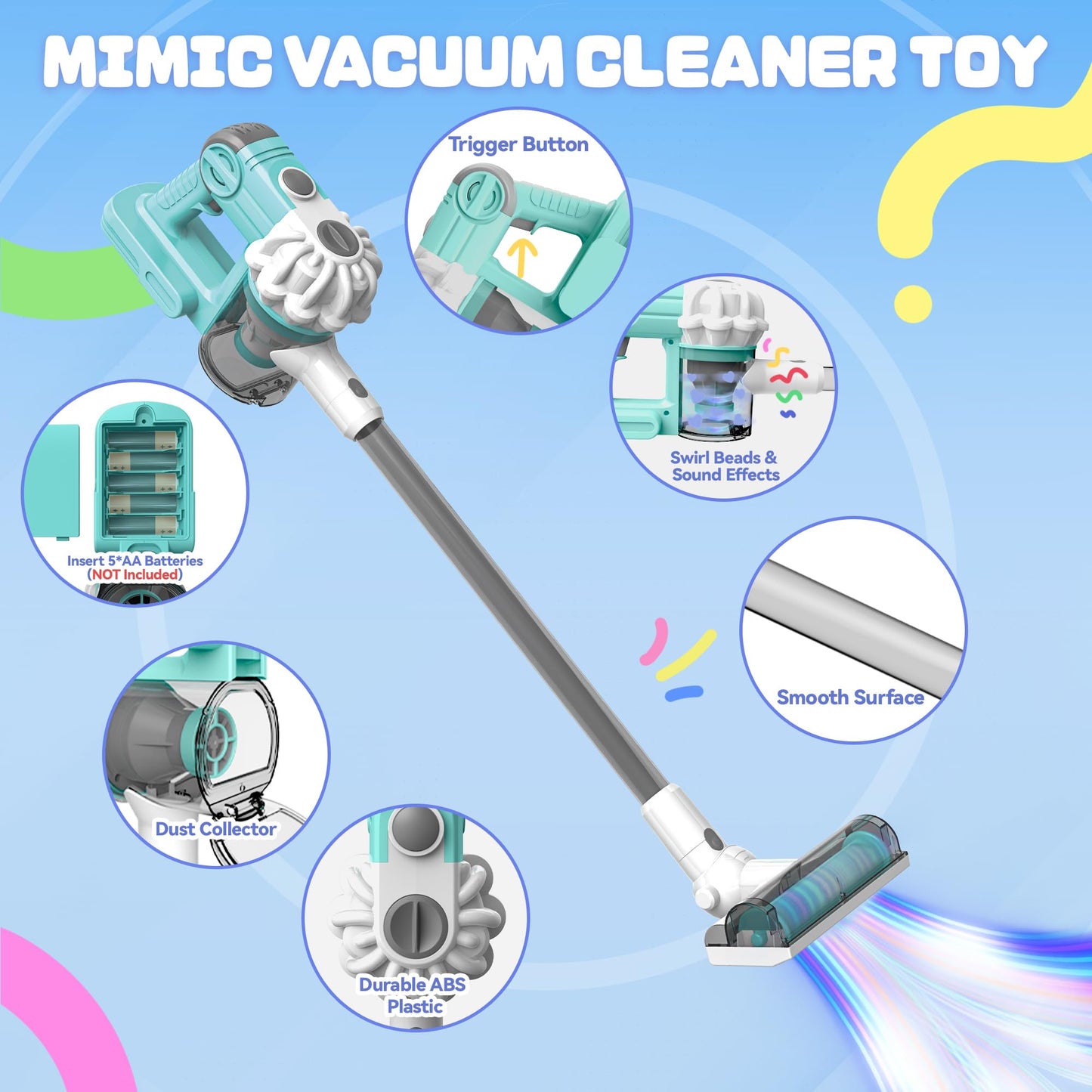 SMILESSKIDDO 3-in-1 Kids Vacuum with Real Suction | Toy Cleaning Set