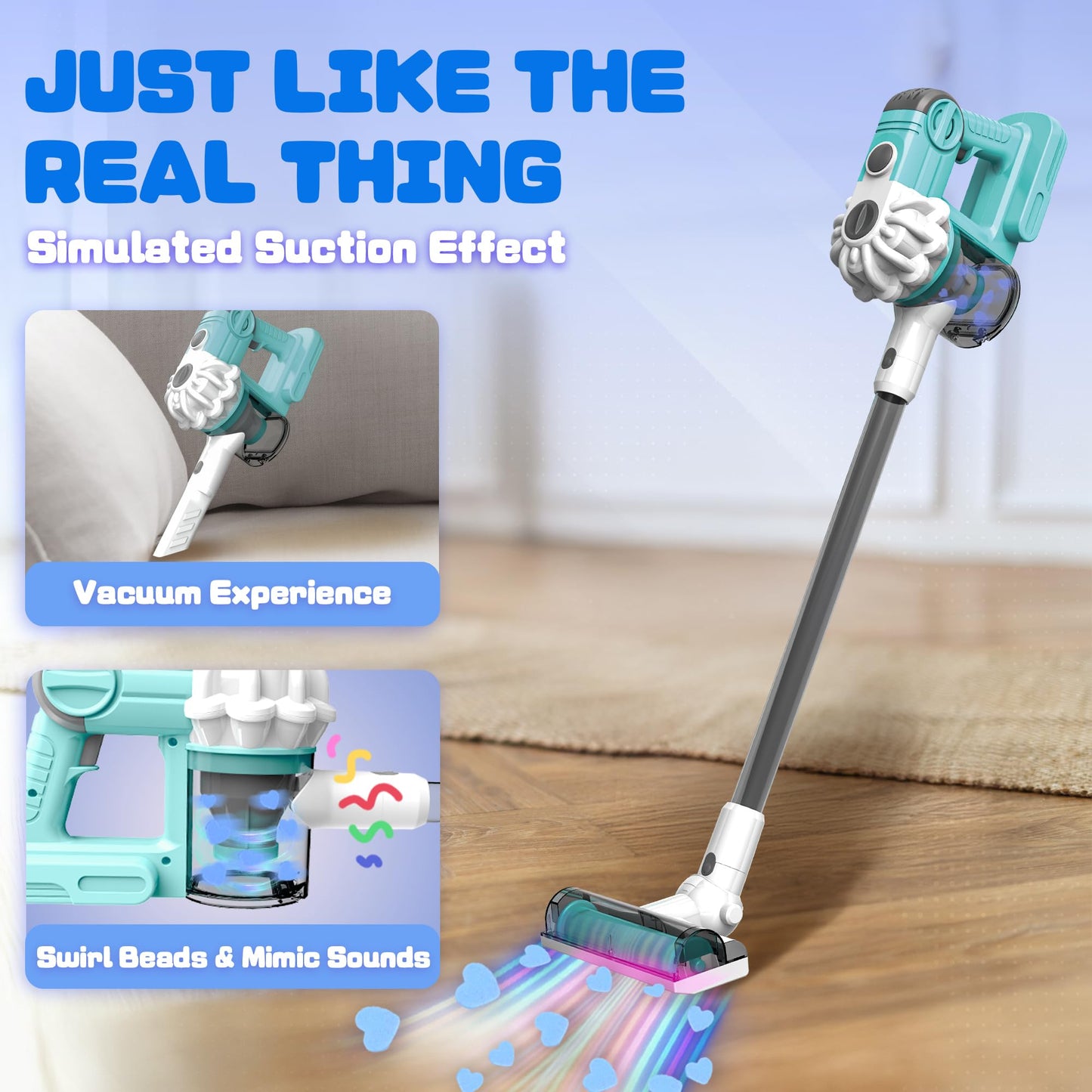 SMILESSKIDDO 3-in-1 Kids Vacuum with Real Suction | Toy Cleaning Set